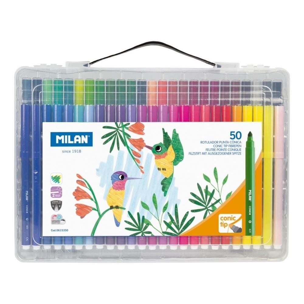 Maletín Con 50 Plumones De Colores Punta Cónica Milan $679