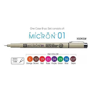 Foto 2 | Set Con 8 Estilógrafos De Colores Pigma Micron 01 Sakura