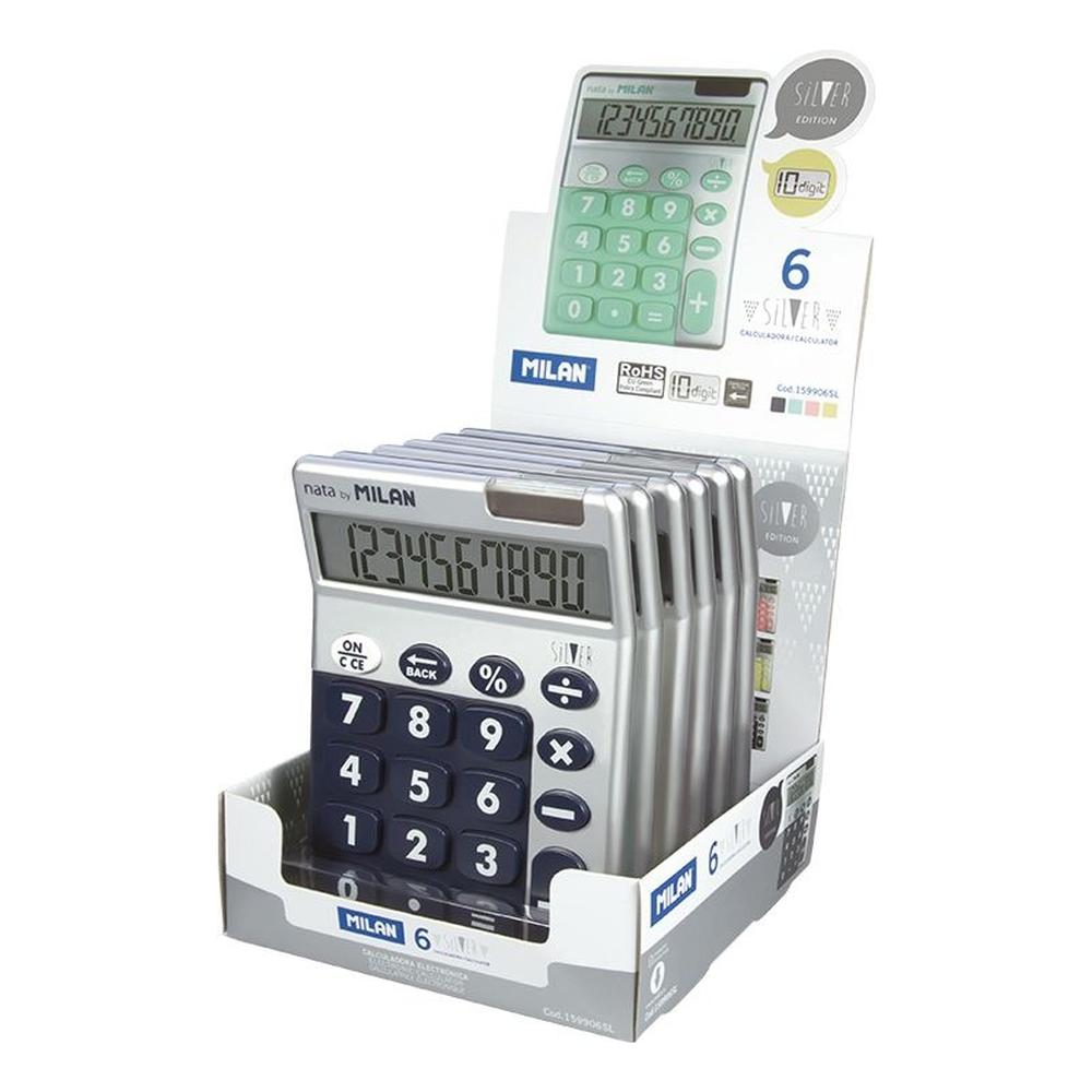 Foto 2 pulgar | Caja Exhibidora Con 6 Calculadoras 10 Dígitos Silver Colores Milan