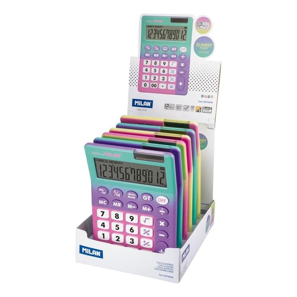 Caja Exhibidora Con 6 Calculadoras De 12 Dígitos Sunset Colores Milan $2,419