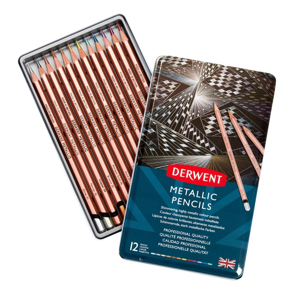 Foto 1 | Estuche Metal 12 Colores Metalicos Metallic Pencils Derwent