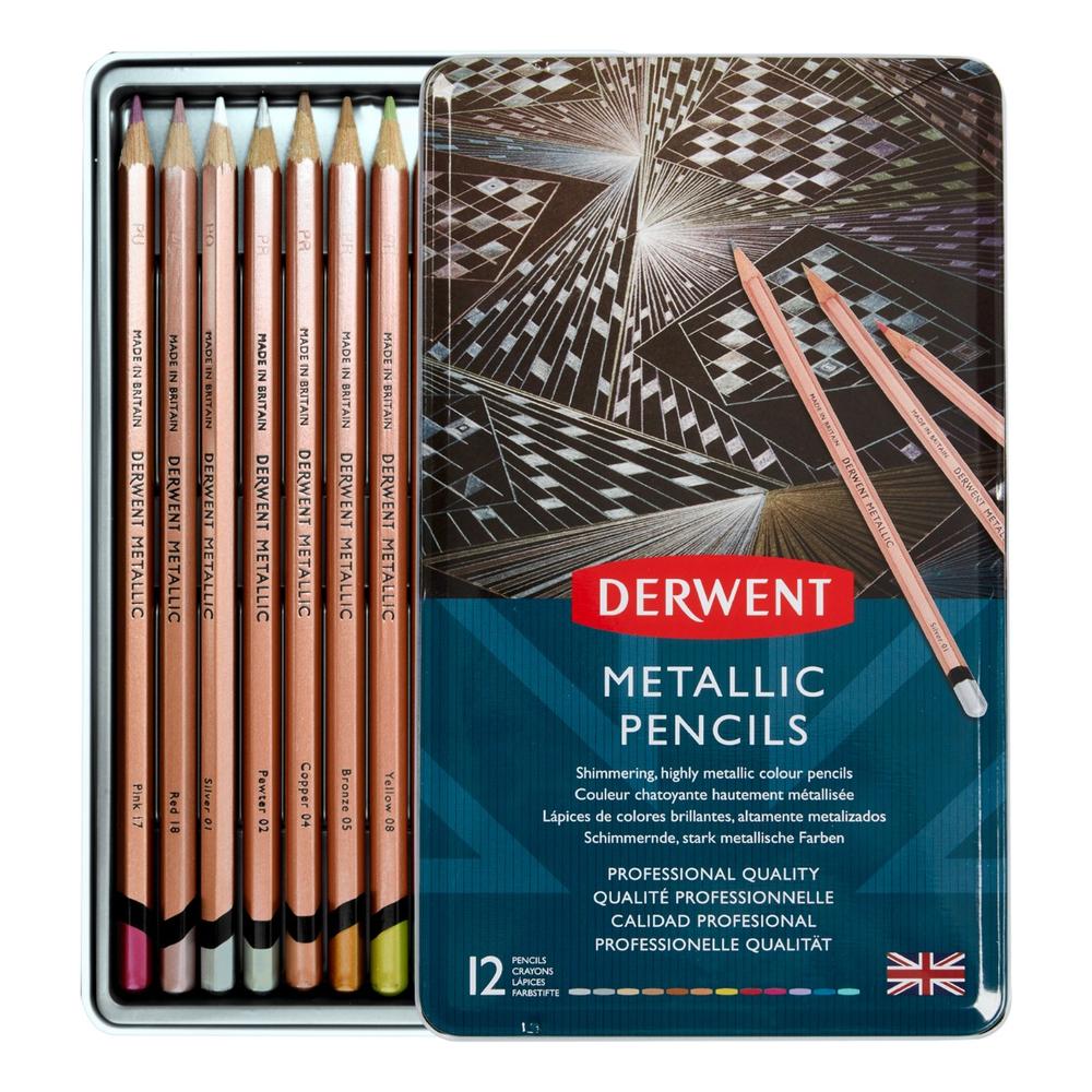 Foto 4 pulgar | Estuche Metal 12 Colores Metalicos Metallic Pencils Derwent