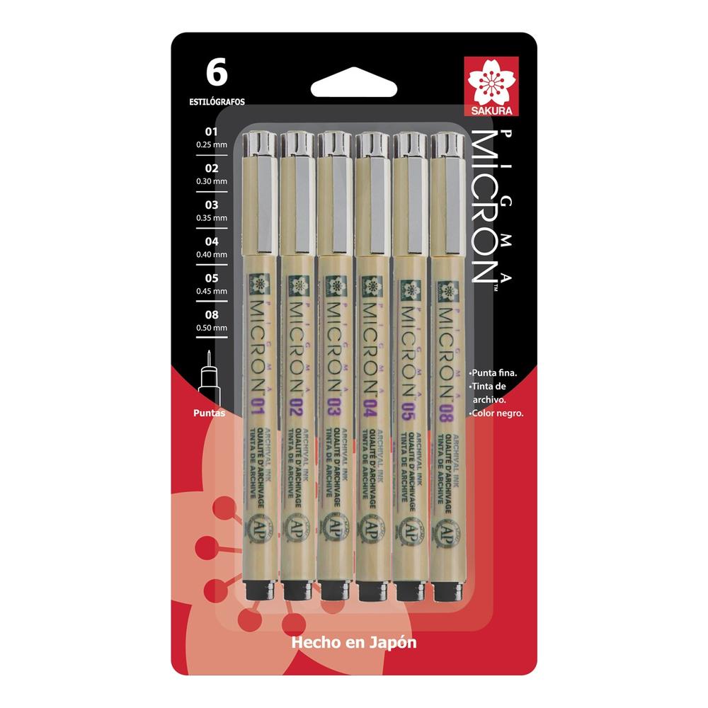 Estilógrafos Pigma Micron Negros 6 Piezas Sakura