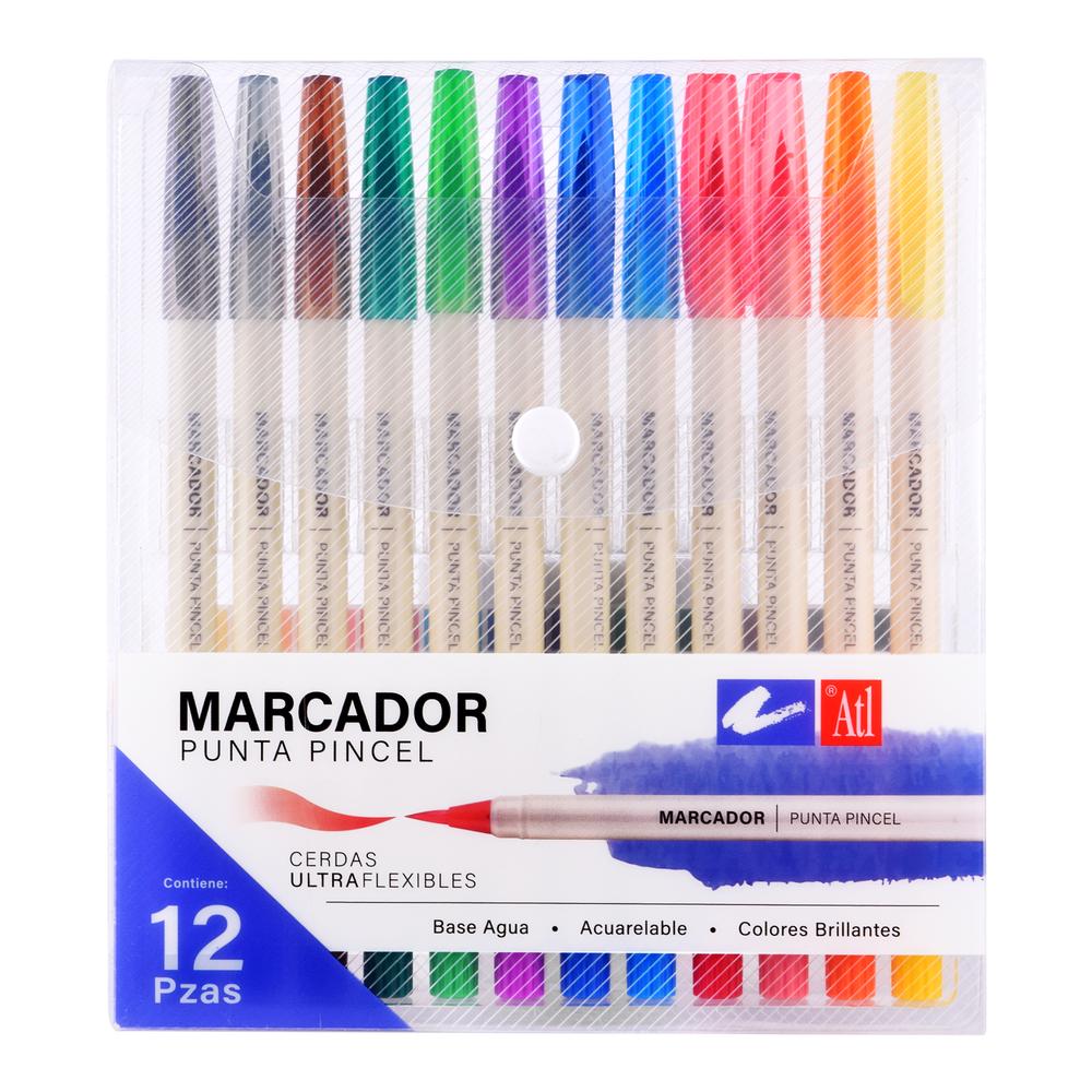Set Con 12 Marcadores Punta Pincel Ultra Flexible Atl