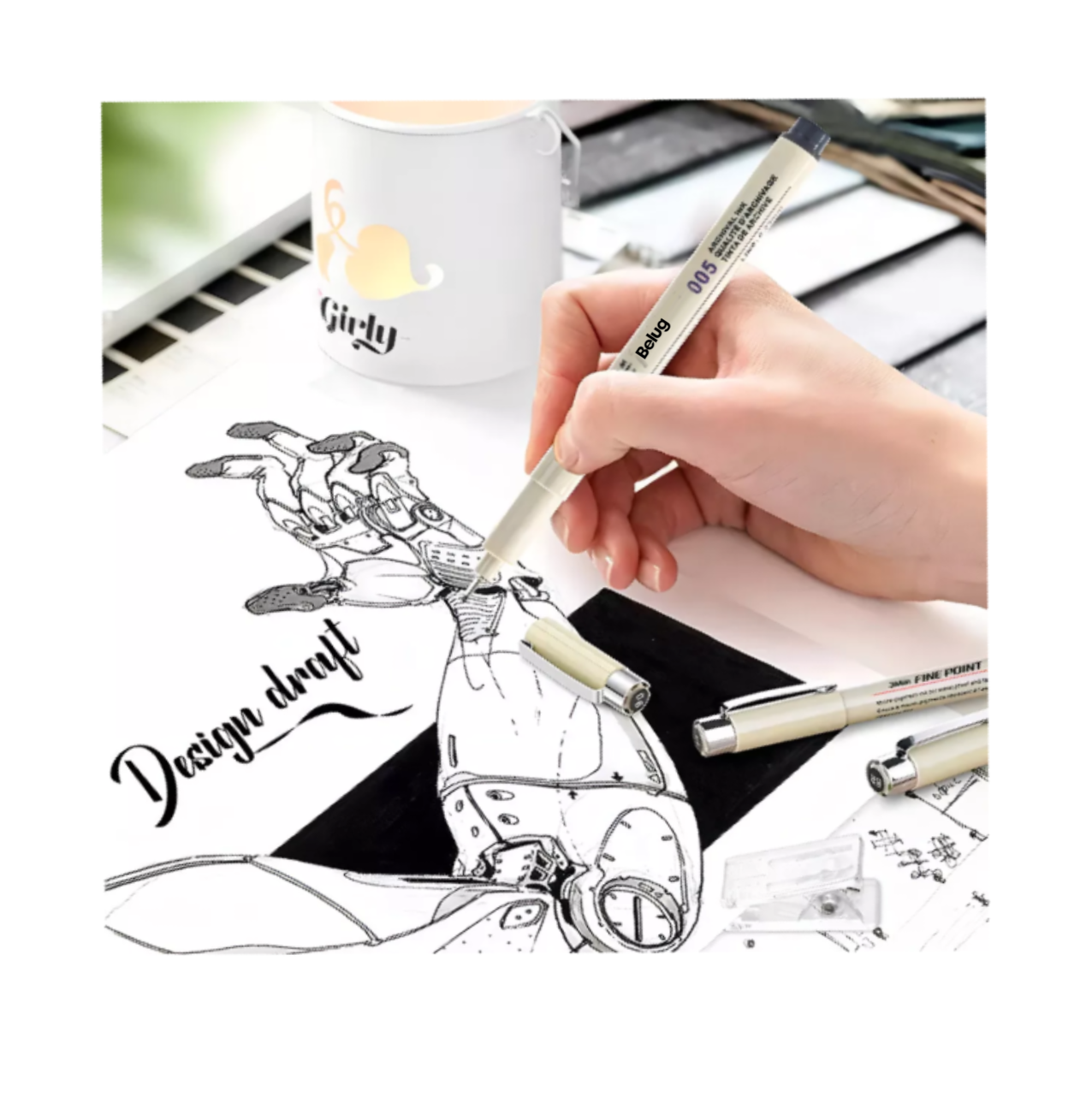 Foto 4 pulgar | Estilógrafos Para Bosquejos De Manga, 9 Piezas Color Beige Belug