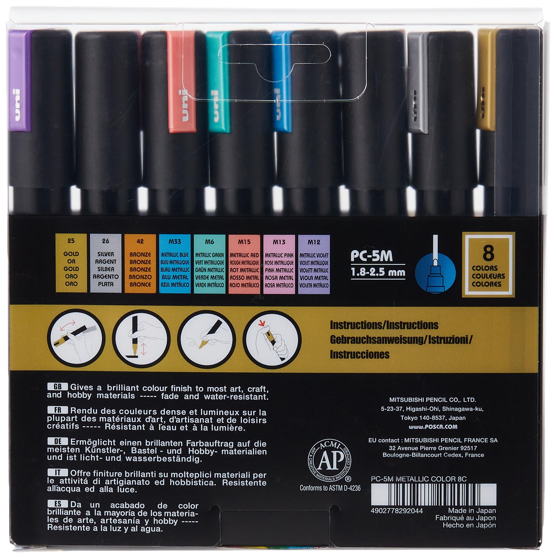 Foto 2 | Set De Rotuladores Posca Pc-5m Permanentes A Base De Agua X8 - Venta Internacional.
