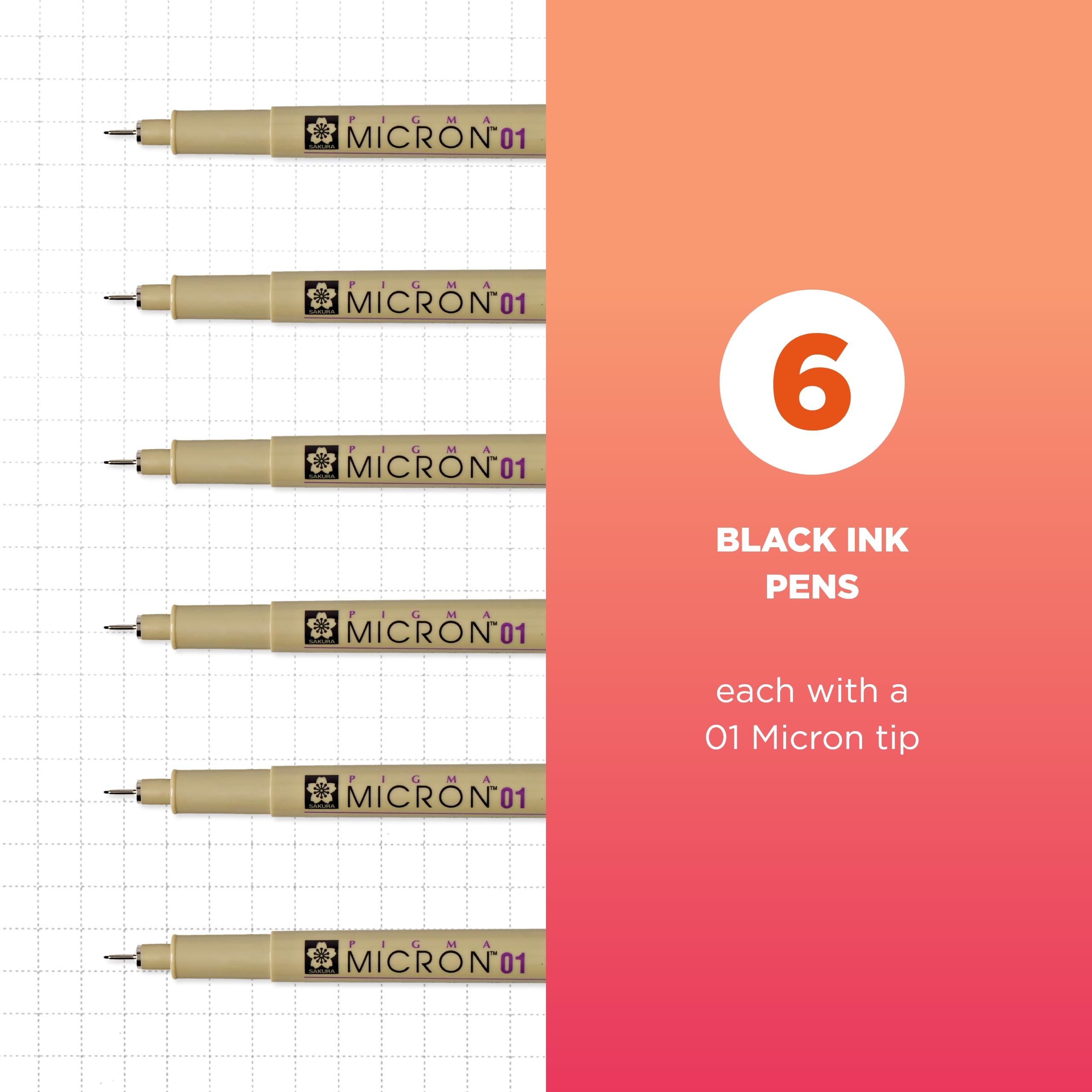 Foto 2 | Bolígrafos Fineliner Sakura Pigma Micron 01, Tamaño 10 Puntos, Paquete De 6 - Venta Internacional.