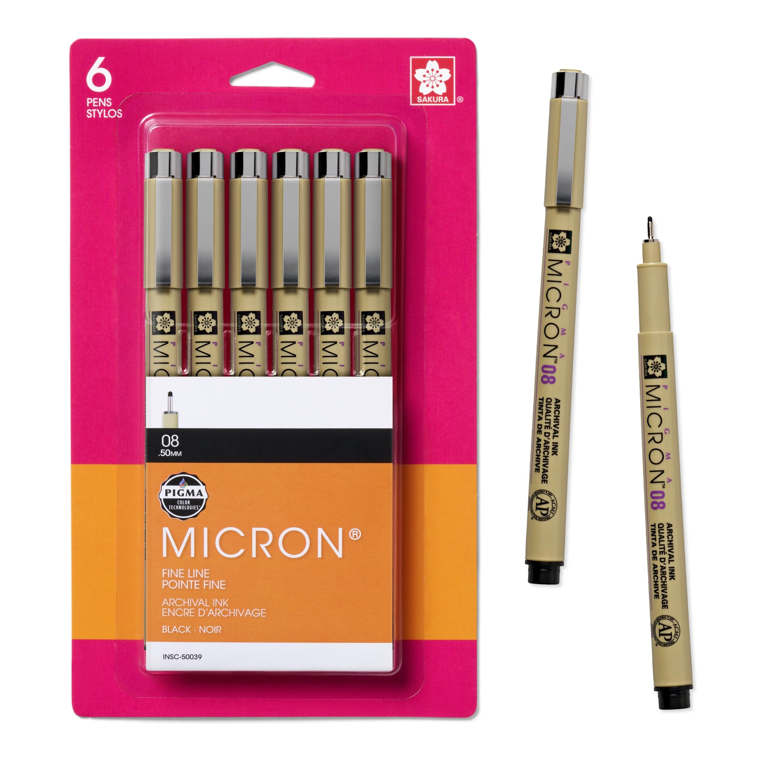Bolígrafos De Punta Fina Sakura Pigma Micron, Tamaño 08 Puntos, 6 Unidades - Venta Internacional.