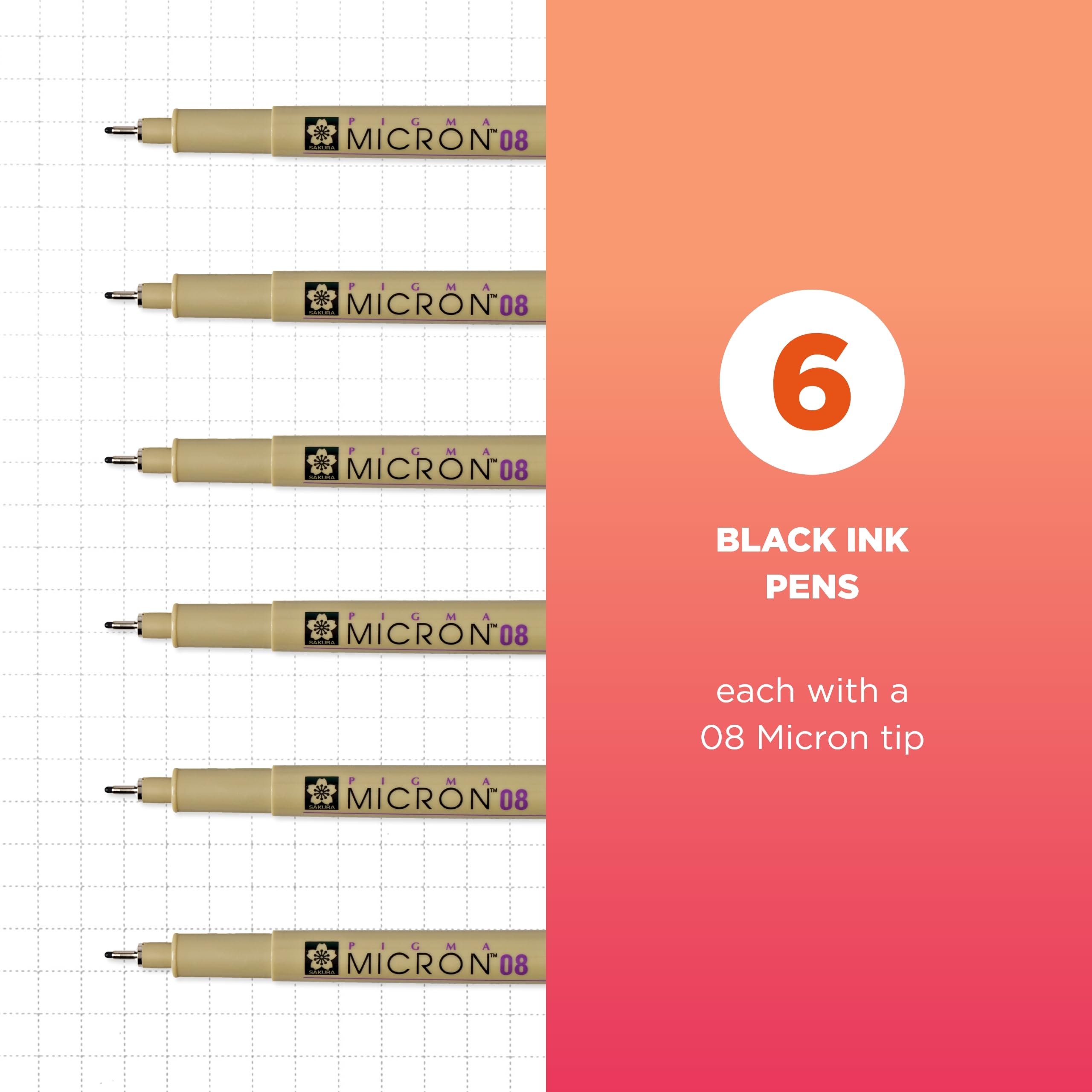 Foto 2 | Bolígrafos De Punta Fina Sakura Pigma Micron, Tamaño 08 Puntos, 6 Unidades - Venta Internacional.