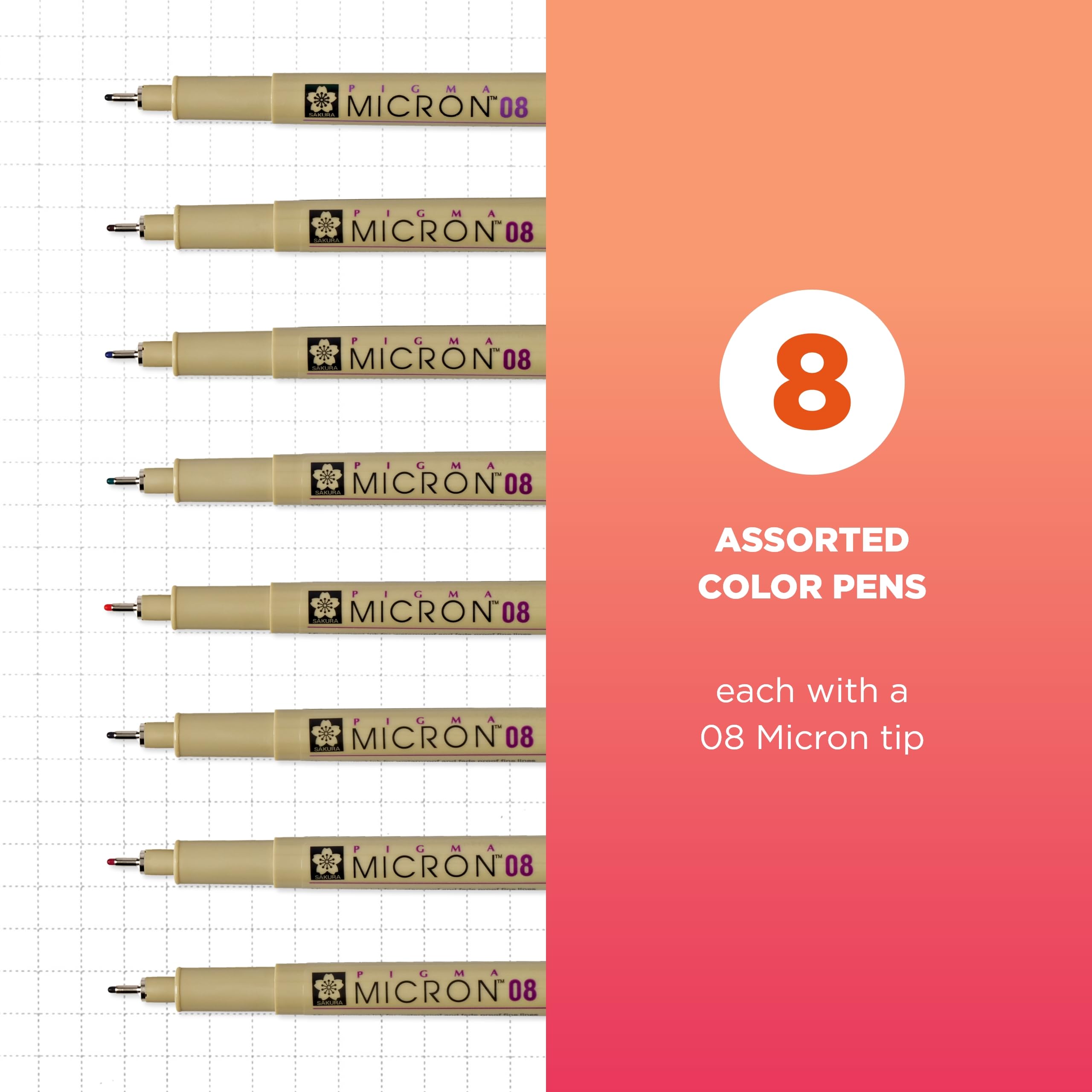 Foto 2 | Bolígrafos De Punta Fina Sakura Pigma Micron, Tamaño 08, Paquete De 8 - Venta Internacional.
