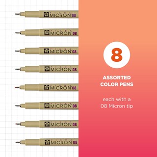 Foto 2 | Bolígrafos De Punta Fina Sakura Pigma Micron, Tamaño 08, Paquete De 8 - Venta Internacional.