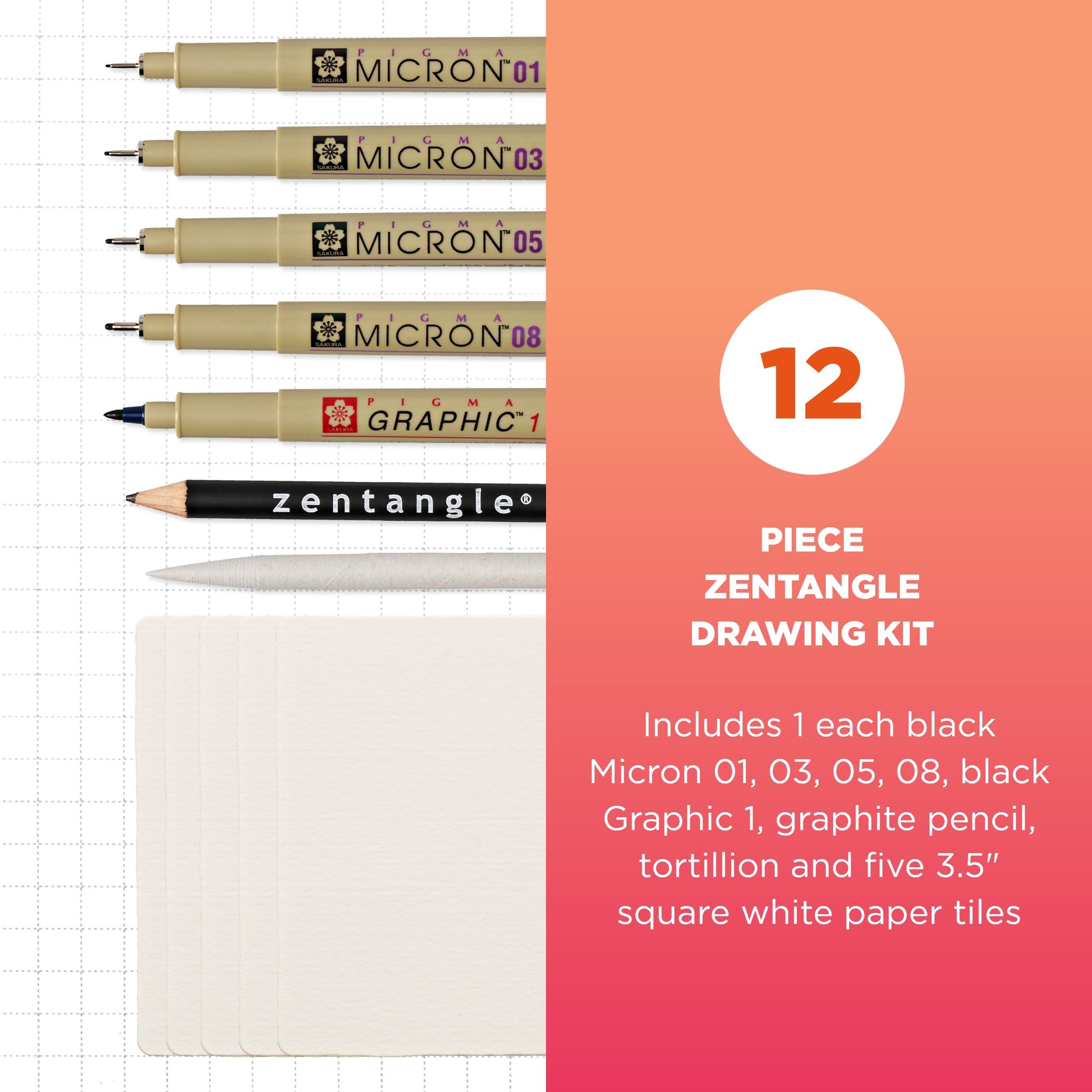 Foto 2 | Juego De Herramientas Sakura Zentangle Con 5 Bolígrafos Negros De Micrones Y 1 Lápiz - Venta Internacional.