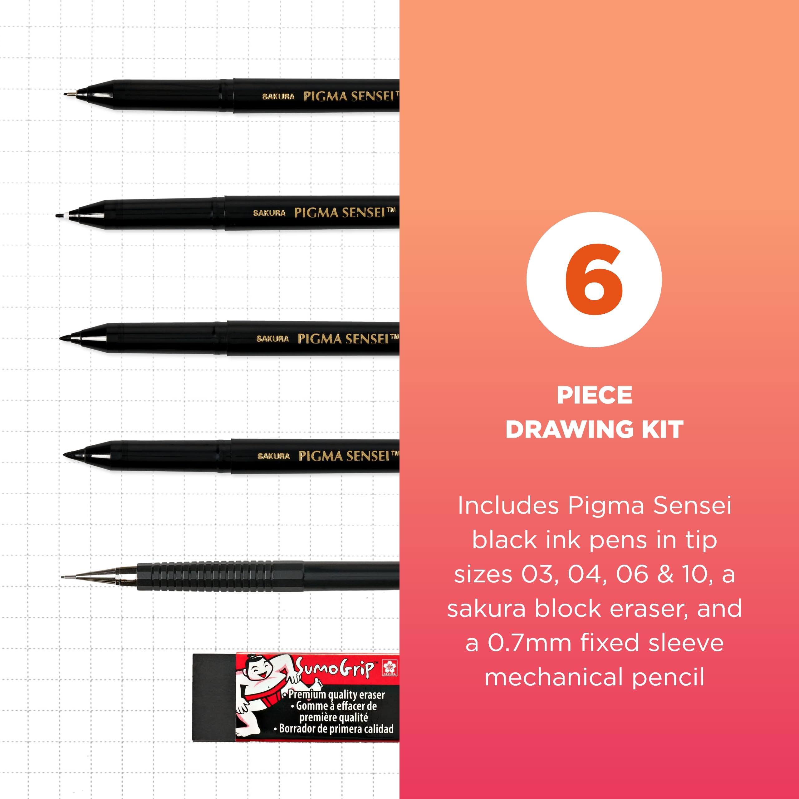 Foto 3 pulgar | Kit De Dibujo Manga Sakura Pigma Sensei Con Lápiz Y Goma De Borrar, 6 Unidades - Venta Internacional.