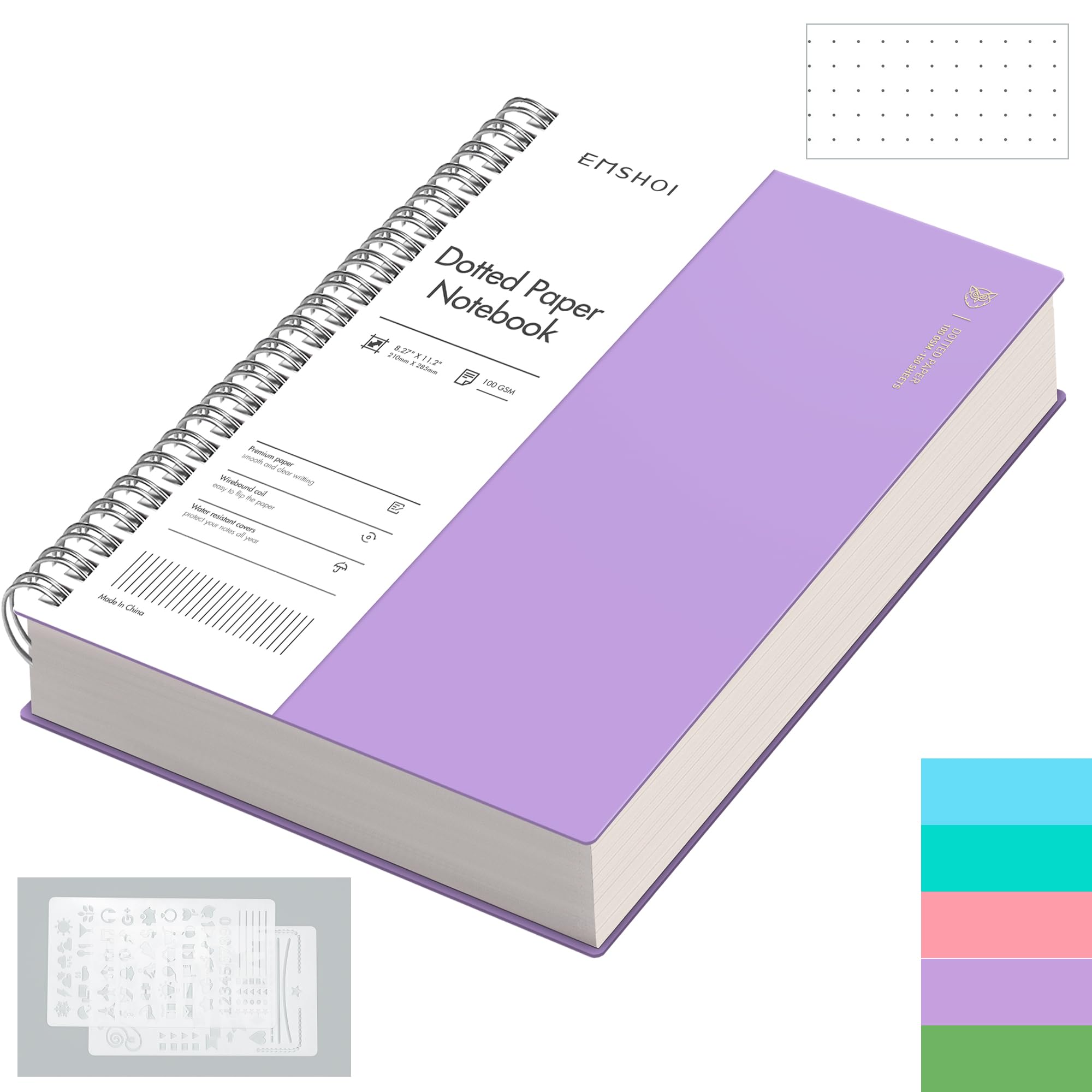 Foto 1 | Cuaderno En Espiral Emshoi, A4, Con Forma De Bala, Punteado, 300 Peniques, Morado - Venta Internacional.