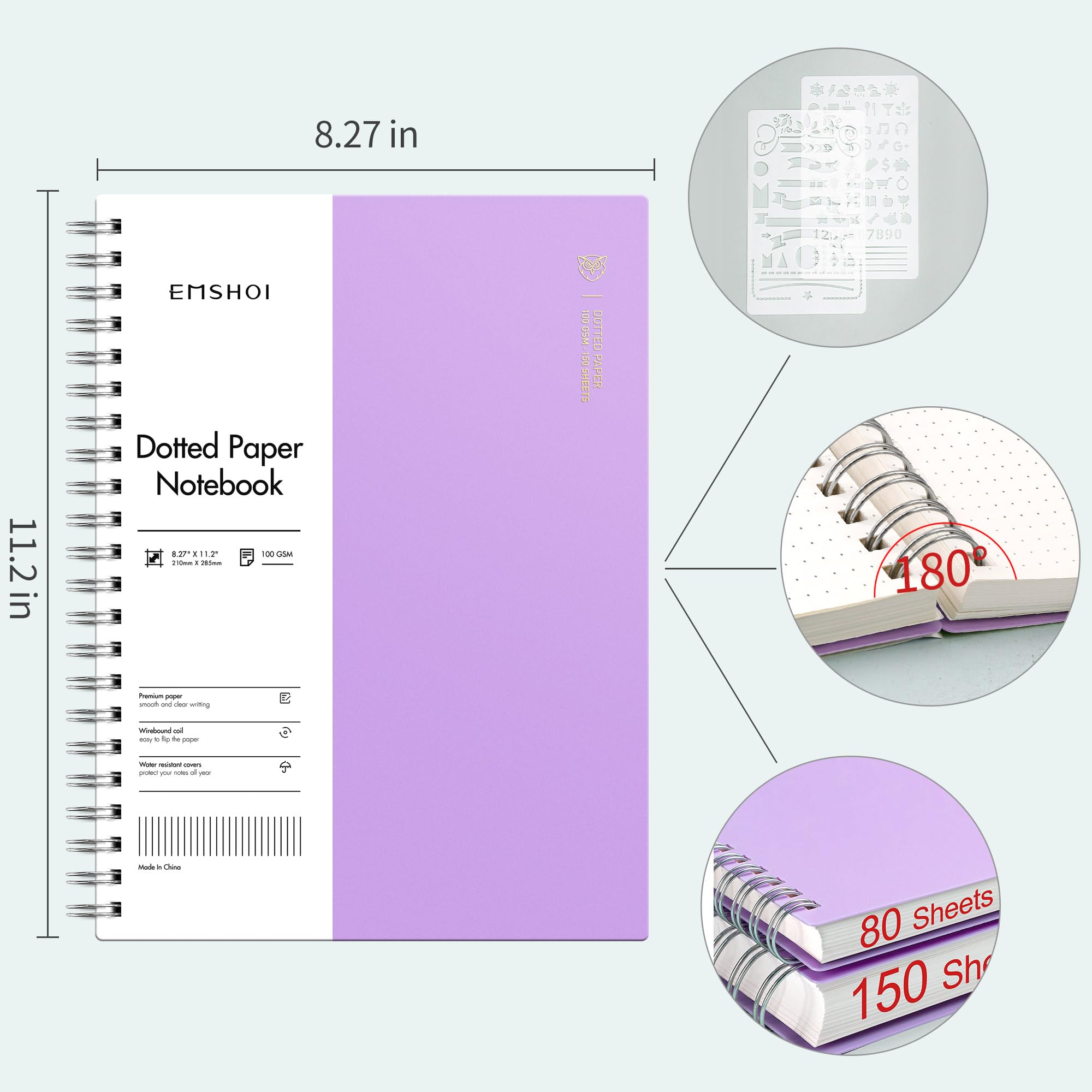 Foto 4 pulgar | Cuaderno En Espiral Emshoi, A4, Con Forma De Bala, Punteado, 300 Peniques, Morado - Venta Internacional.