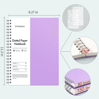 Foto 3 | Cuaderno En Espiral Emshoi, A4, Con Forma De Bala, Punteado, 300 Peniques, Morado - Venta Internacional.