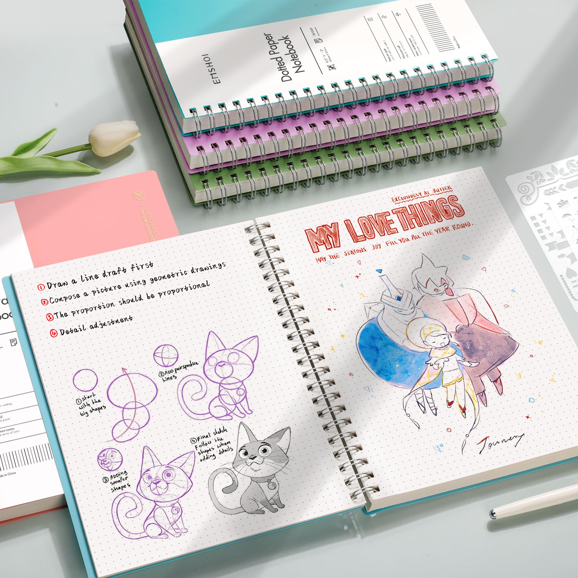 Foto 6 | Cuaderno En Espiral Emshoi, A4, Con Forma De Bala, Punteado, 300 Peniques, Morado - Venta Internacional.