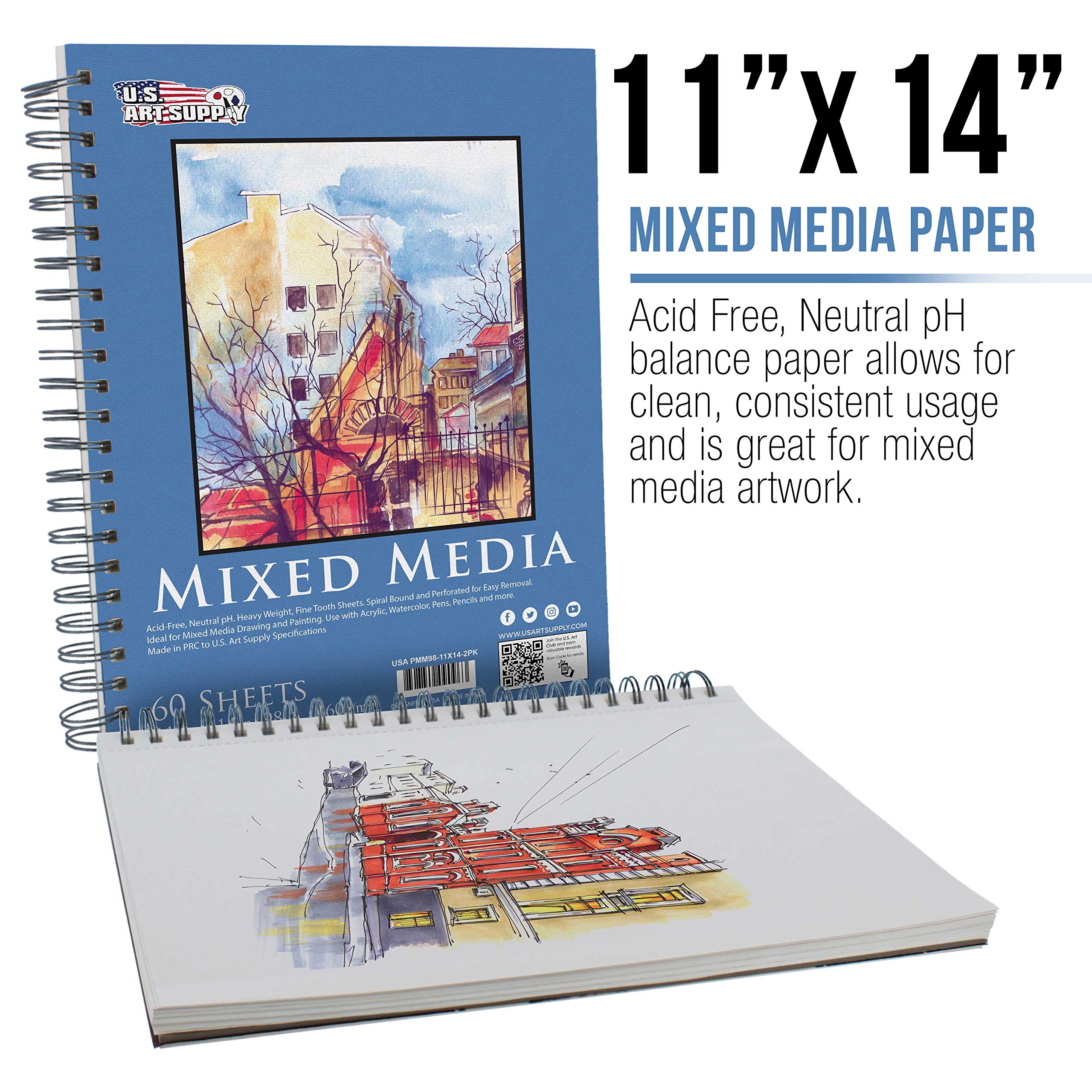 Foto 2 | Bloc De Papel Con Técnica Mixta, Cuaderno De Bocetos, Us Art Supply, 11 X 14, Paquete De 2 - Venta Internacional.