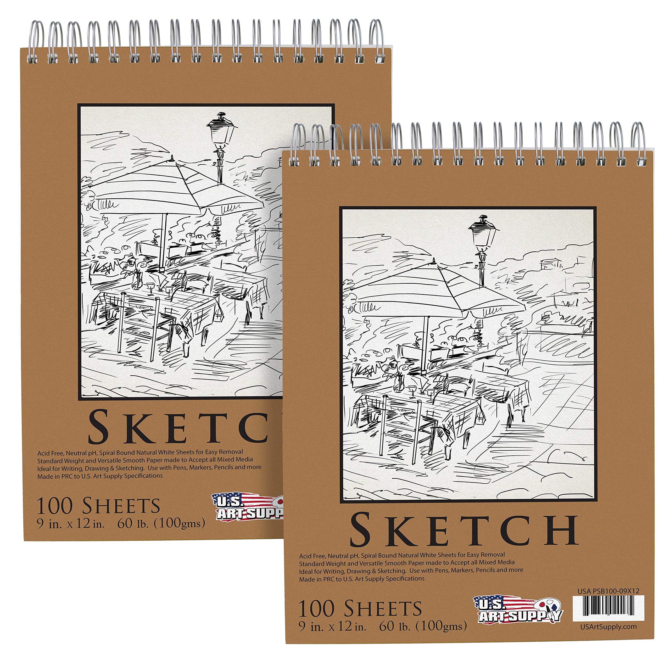 Bloc De Dibujo U.s. Art Supply, 9 X 12, 100 Hojas, Paquete De 2 - Venta Internacional.