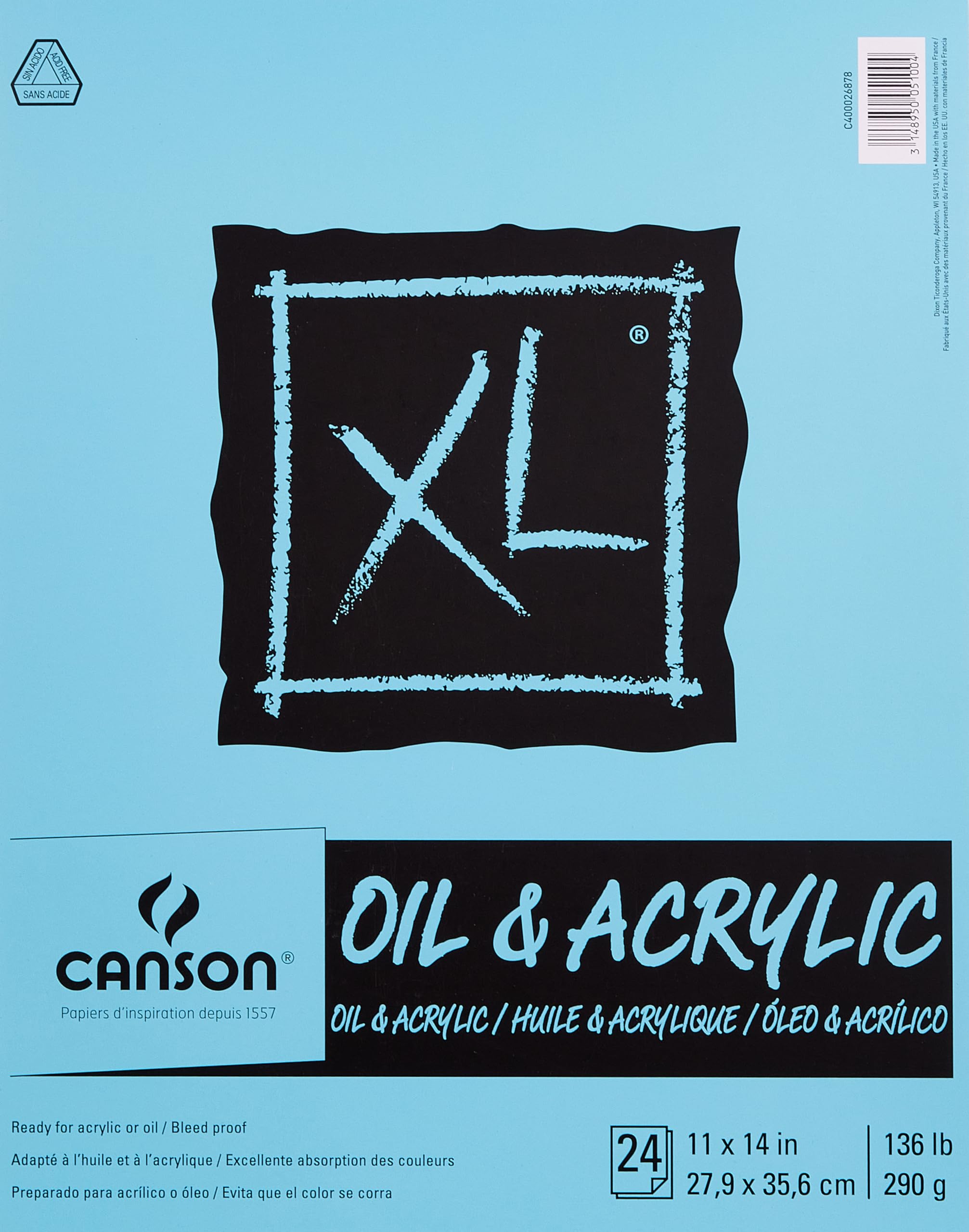 Papel Canson Serie Xl, Óleo Y Acrílico, 11 X 14 Pulgadas, 24 Hojas - Venta Internacional.