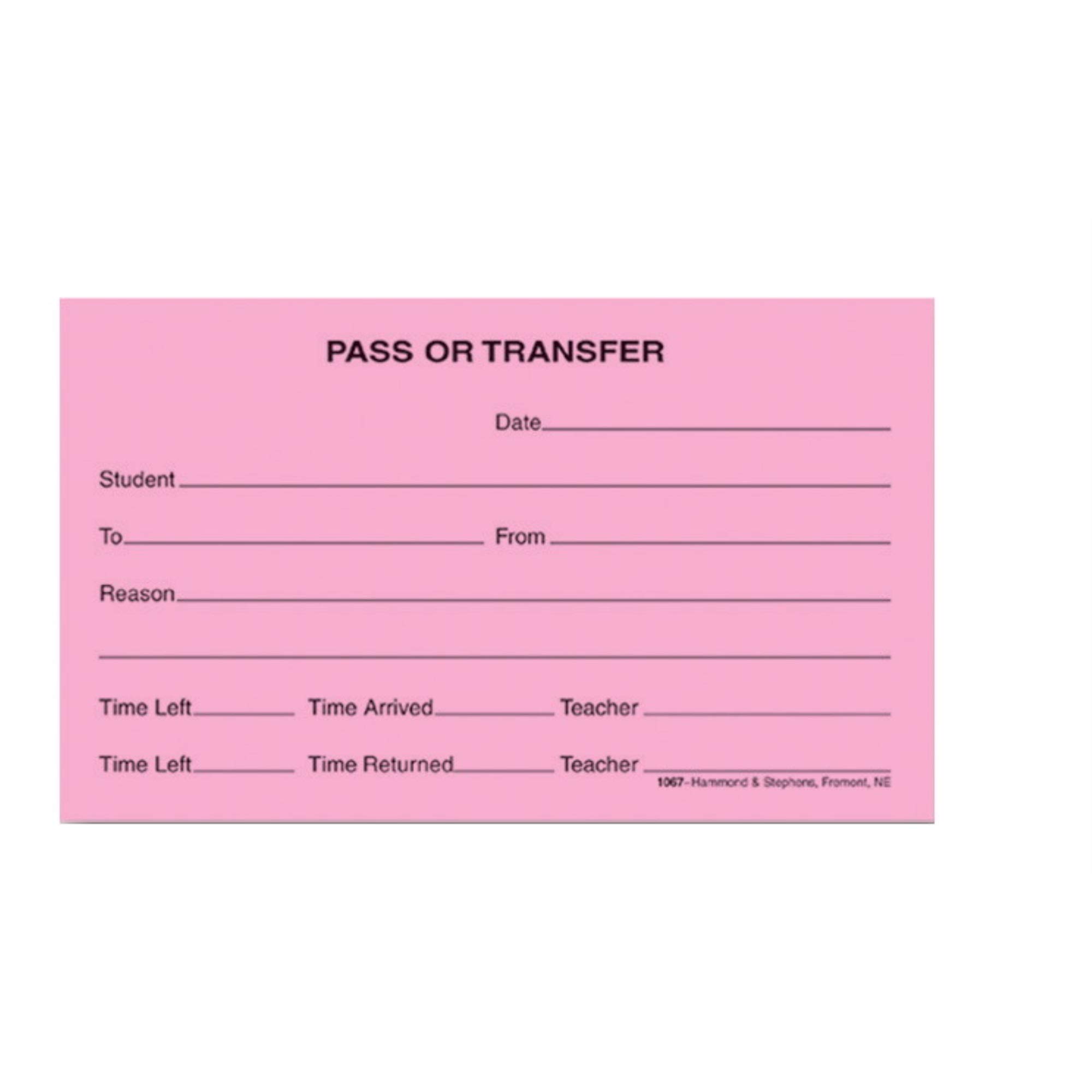 Bloc De Pases Y Transferencias Hammond & Stephens 1067-3-10, 3 X 5 Cm, Color Rosa - Venta Internacional.