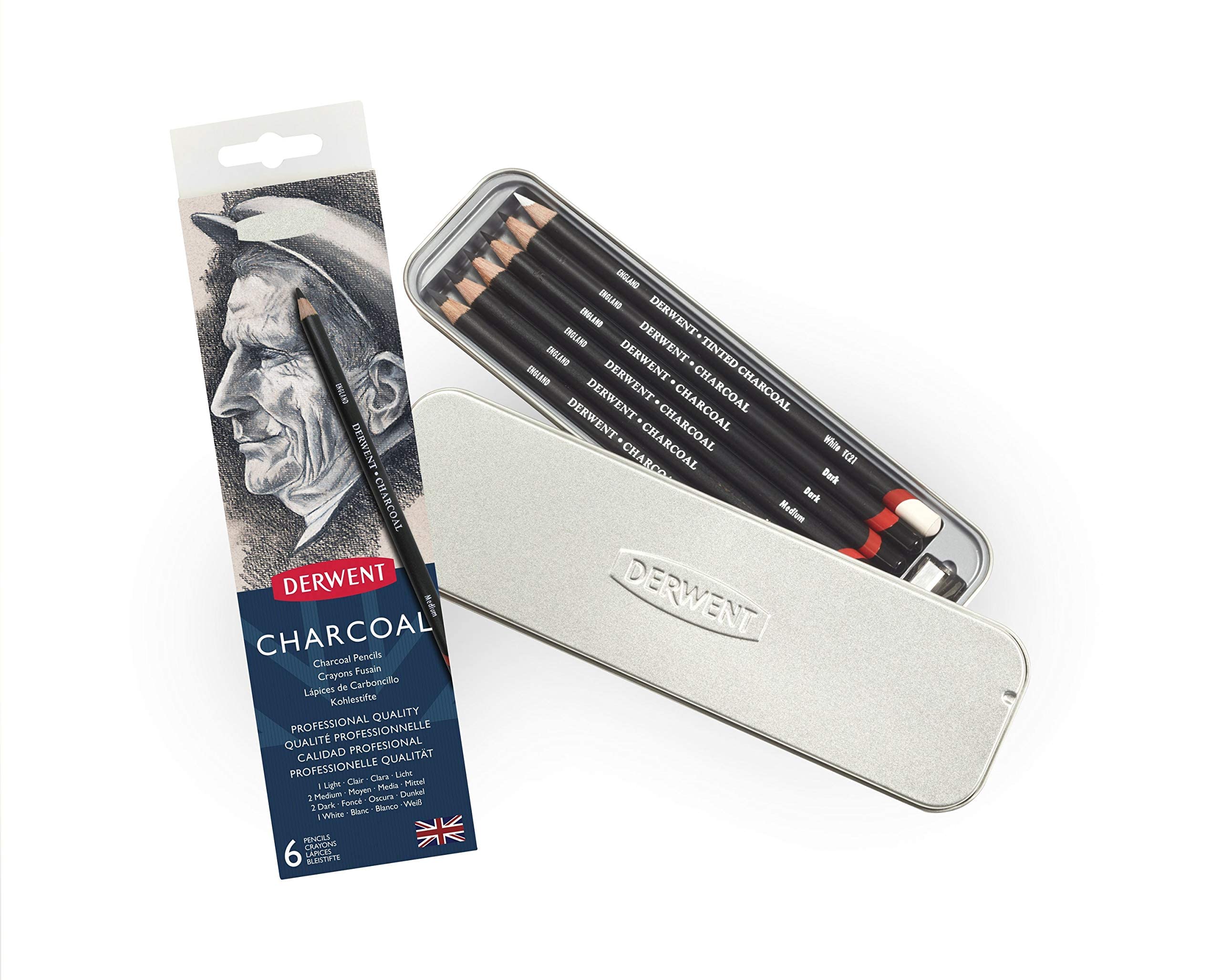 Lápices De Carbón Derwent, Lata De Metal, 6 Unidades, Con Sacapuntas - Venta Internacional.