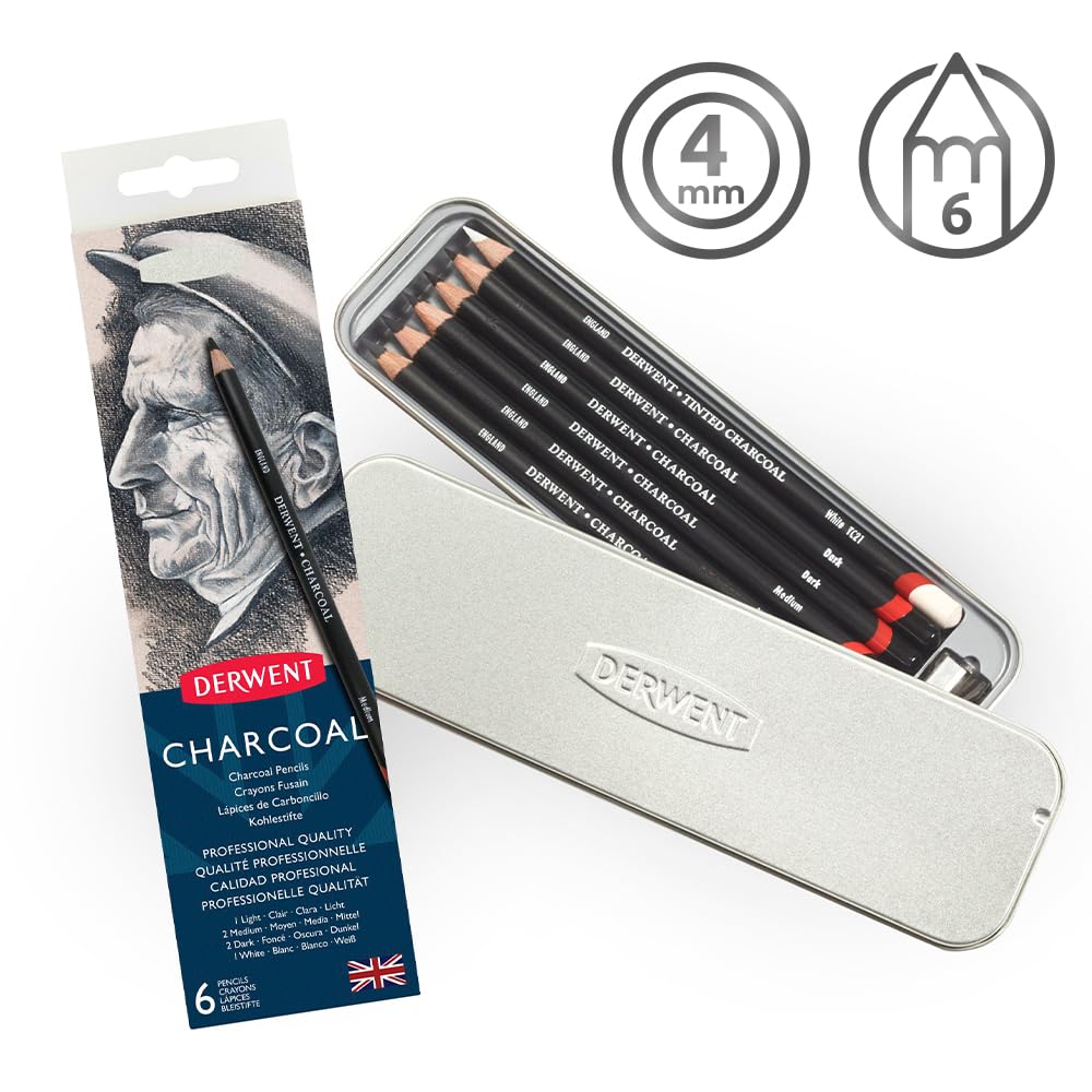 Foto 4 pulgar | Lápices De Carbón Derwent, Lata De Metal, 6 Unidades, Con Sacapuntas - Venta Internacional.