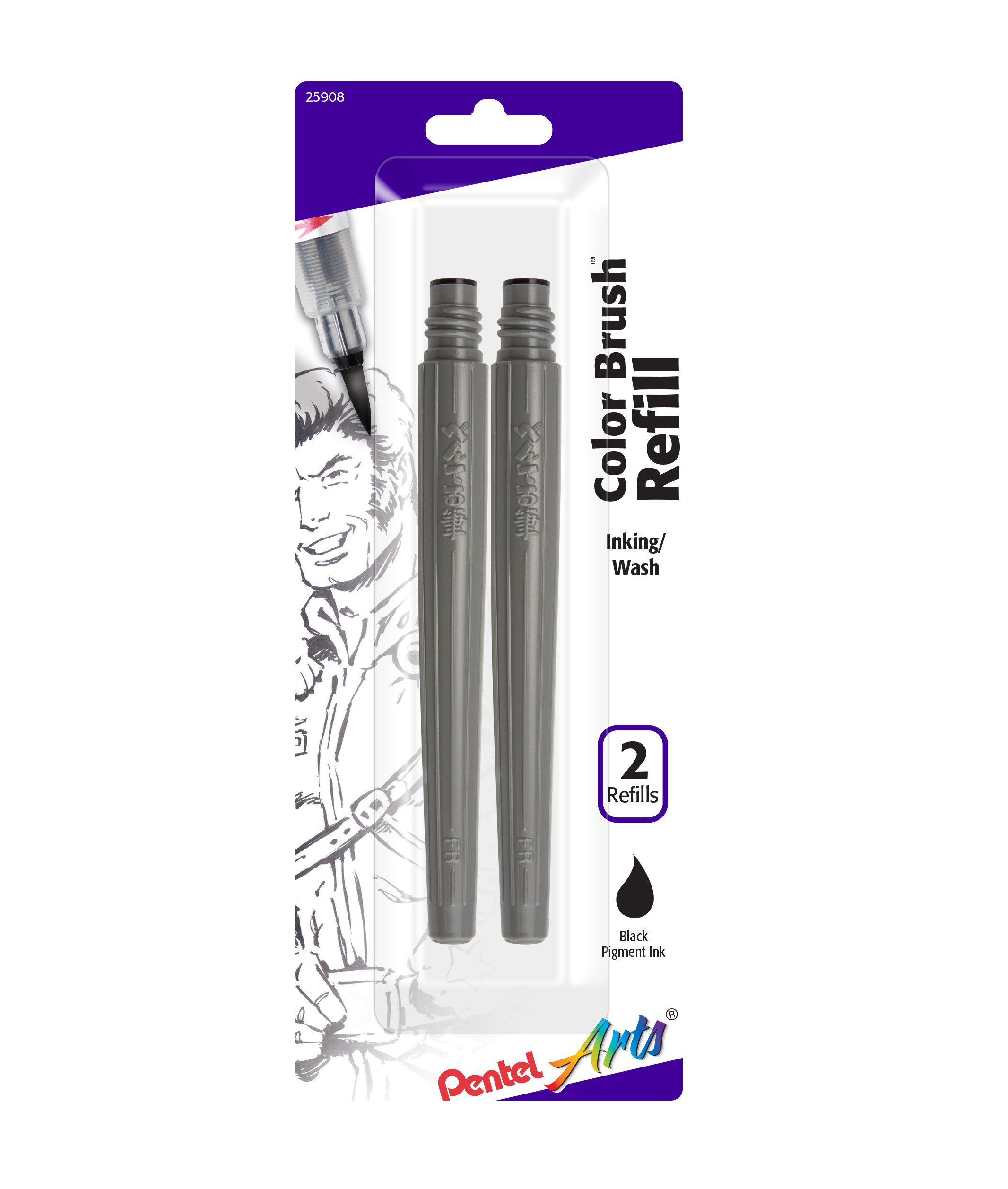 Recarga Pentel Arts Color Brush Con Tinta Negra Pigmentada, Paquete De 2 - Venta Internacional.