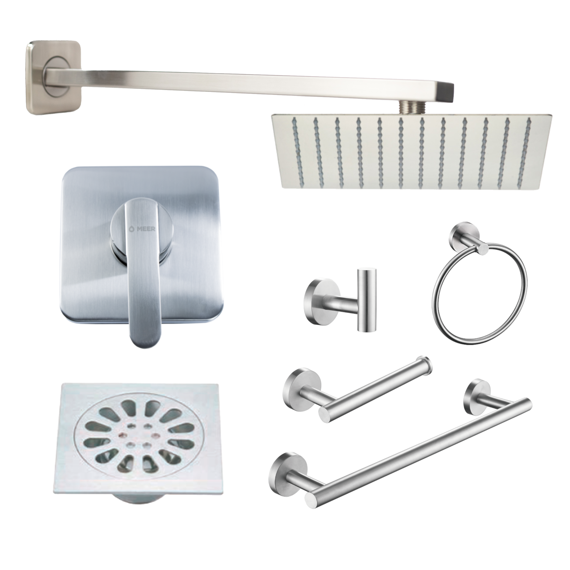 Foto 2 pulgar | Kit para Baño Meer-CNX RC114 + MZR-016M + CUE-019 + RES-003 + ACC-013 color Plata