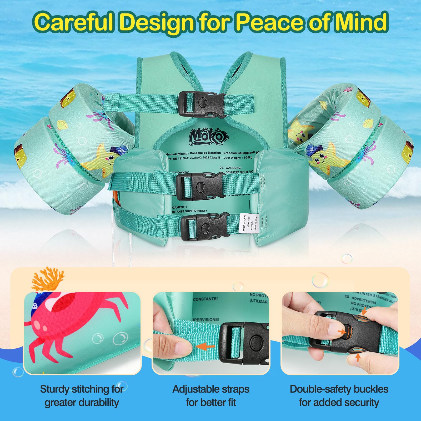 Foto 2 | Chaleco De Natación Moko Toddler Para Niños De 10 A 30 Kg, Niños Y Niñas - Venta Internacional.