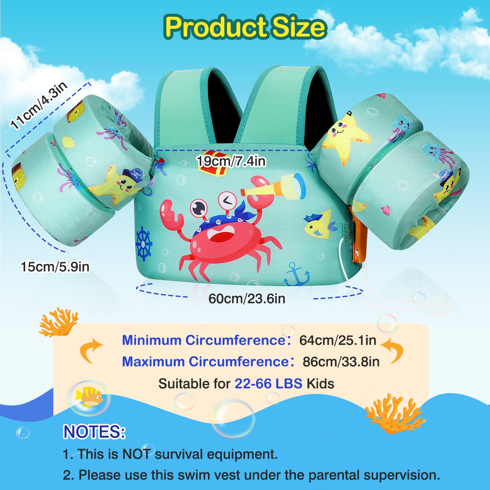Foto 5 | Chaleco De Natación Moko Toddler Para Niños De 10 A 30 Kg, Niños Y Niñas - Venta Internacional.