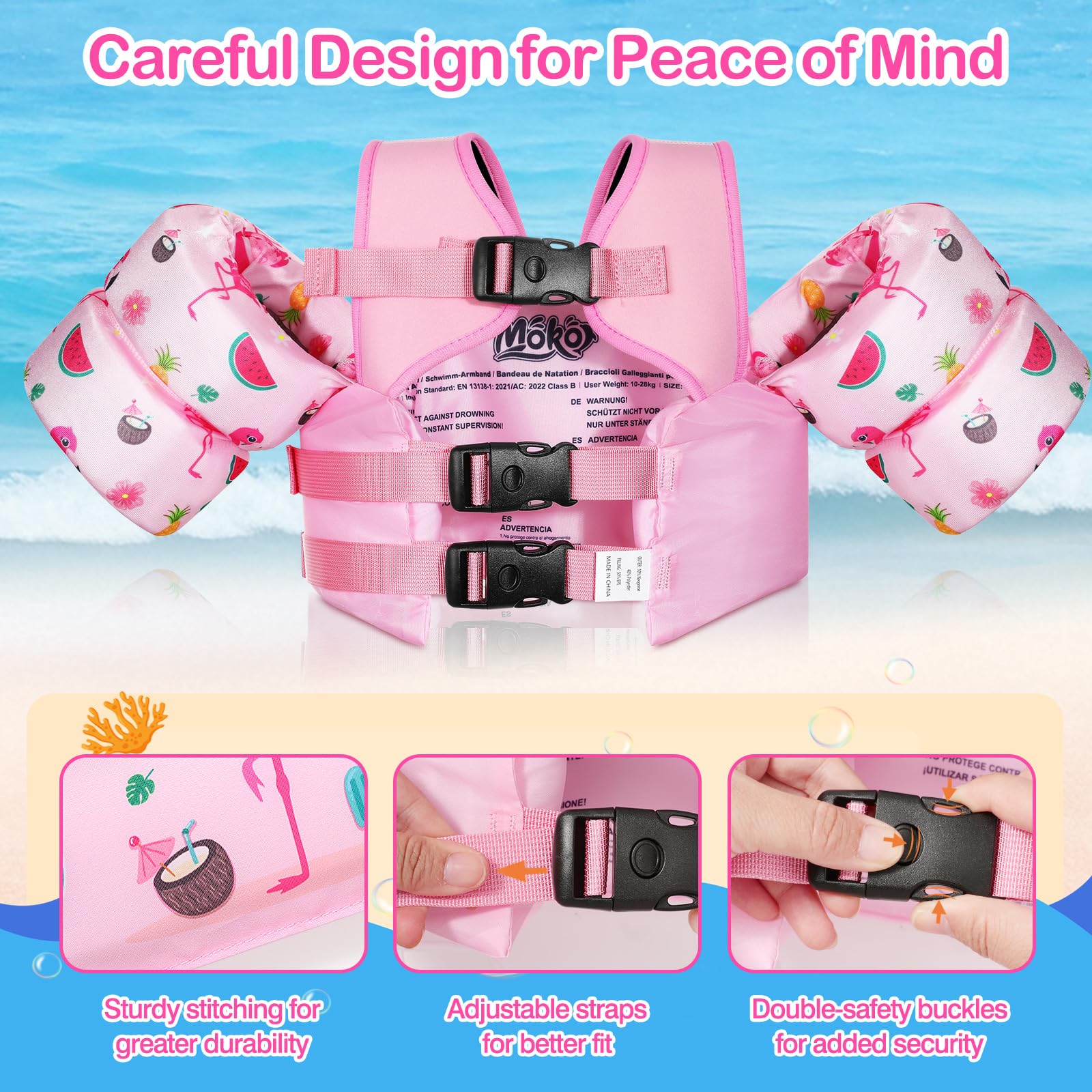 Foto 3 pulgar | Chaleco De Natación Moko Toddler Para Niños De 10 A 30 Kg Pink Flamingo - Venta Internacional.