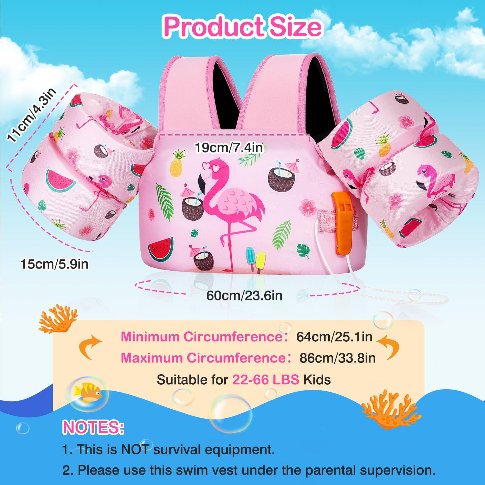 Foto 5 pulgar | Chaleco De Natación Moko Toddler Para Niños De 10 A 30 Kg Pink Flamingo - Venta Internacional.