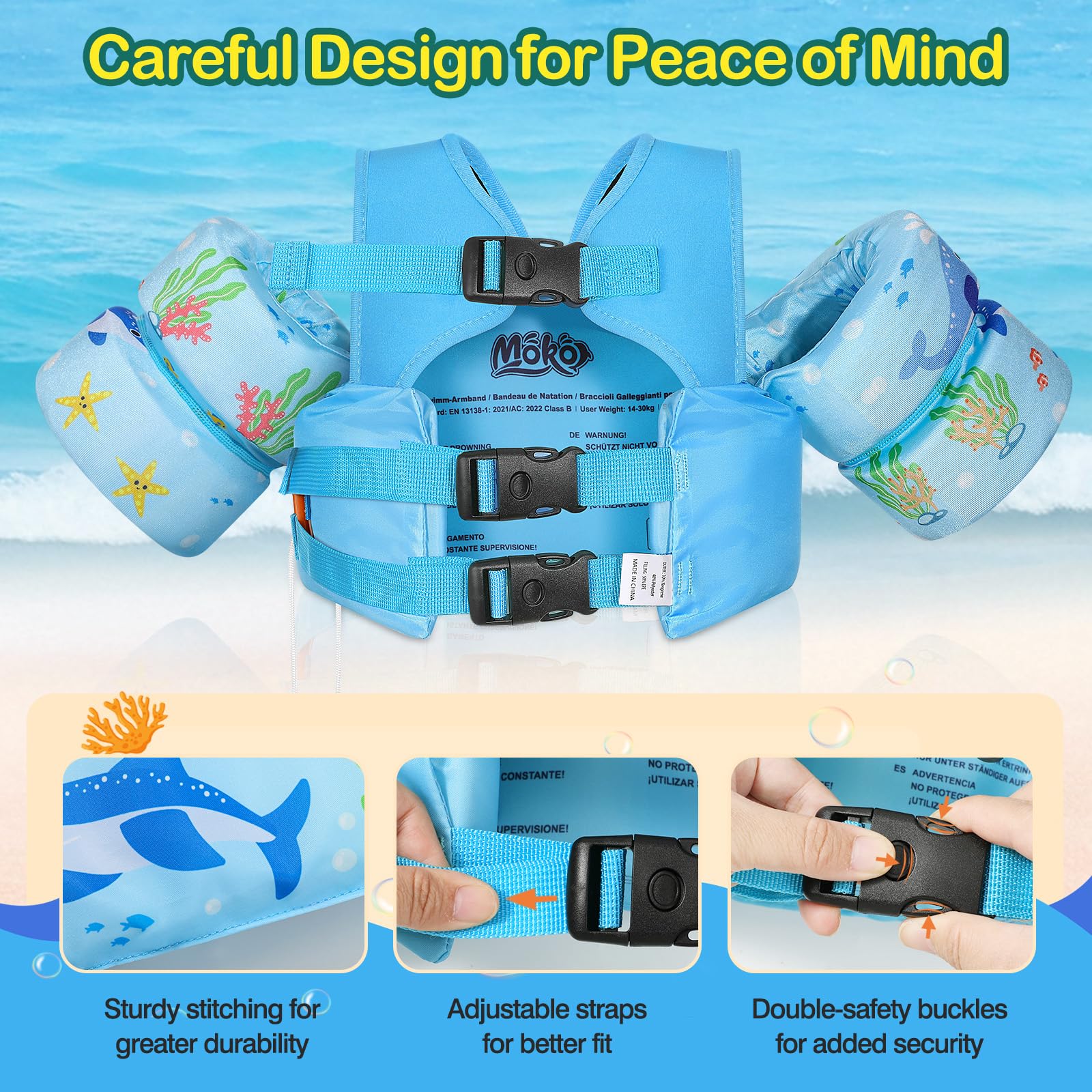 Foto 3 pulgar | Chaleco De Natación Moko Toddler Para Niños De 10 A 30 Kg Blue Shark - Venta Internacional.