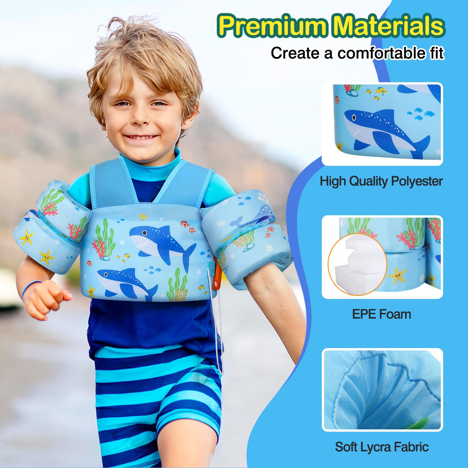 Foto 4 | Chaleco De Natación Moko Toddler Para Niños De 10 A 30 Kg Blue Shark - Venta Internacional.