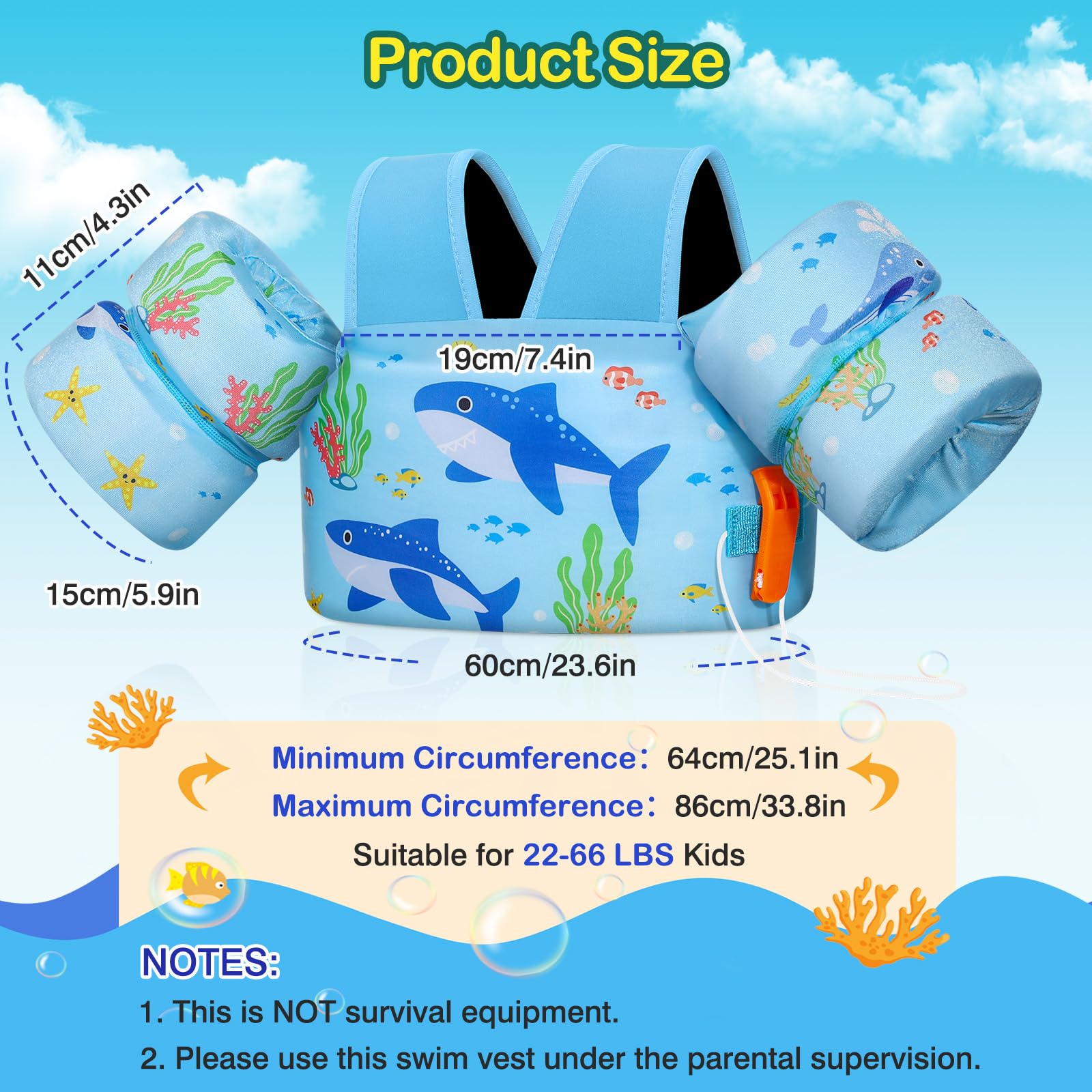 Foto 5 | Chaleco De Natación Moko Toddler Para Niños De 10 A 30 Kg Blue Shark - Venta Internacional.