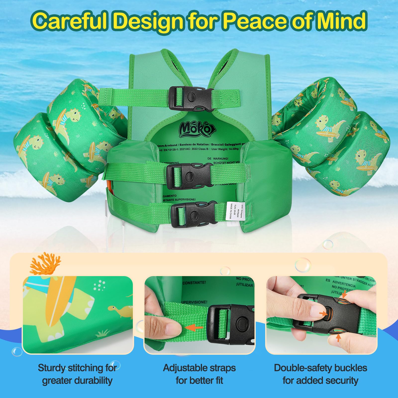 Foto 3 pulgar | Chaleco De Natación Moko Para Niños Pequeños, De 10 A 30 Kg, Color Verde - Venta Internacional.