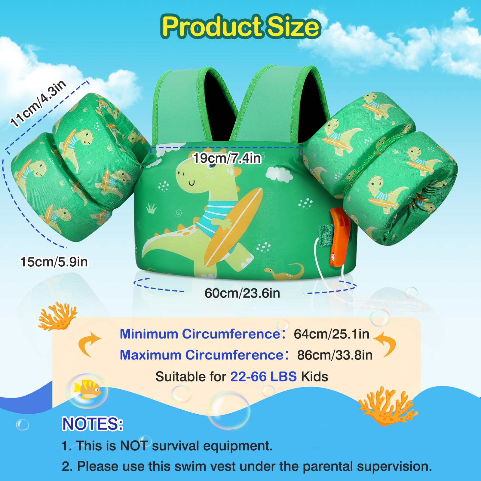 Foto 6 pulgar | Chaleco De Natación Moko Para Niños Pequeños, De 10 A 30 Kg, Color Verde - Venta Internacional.