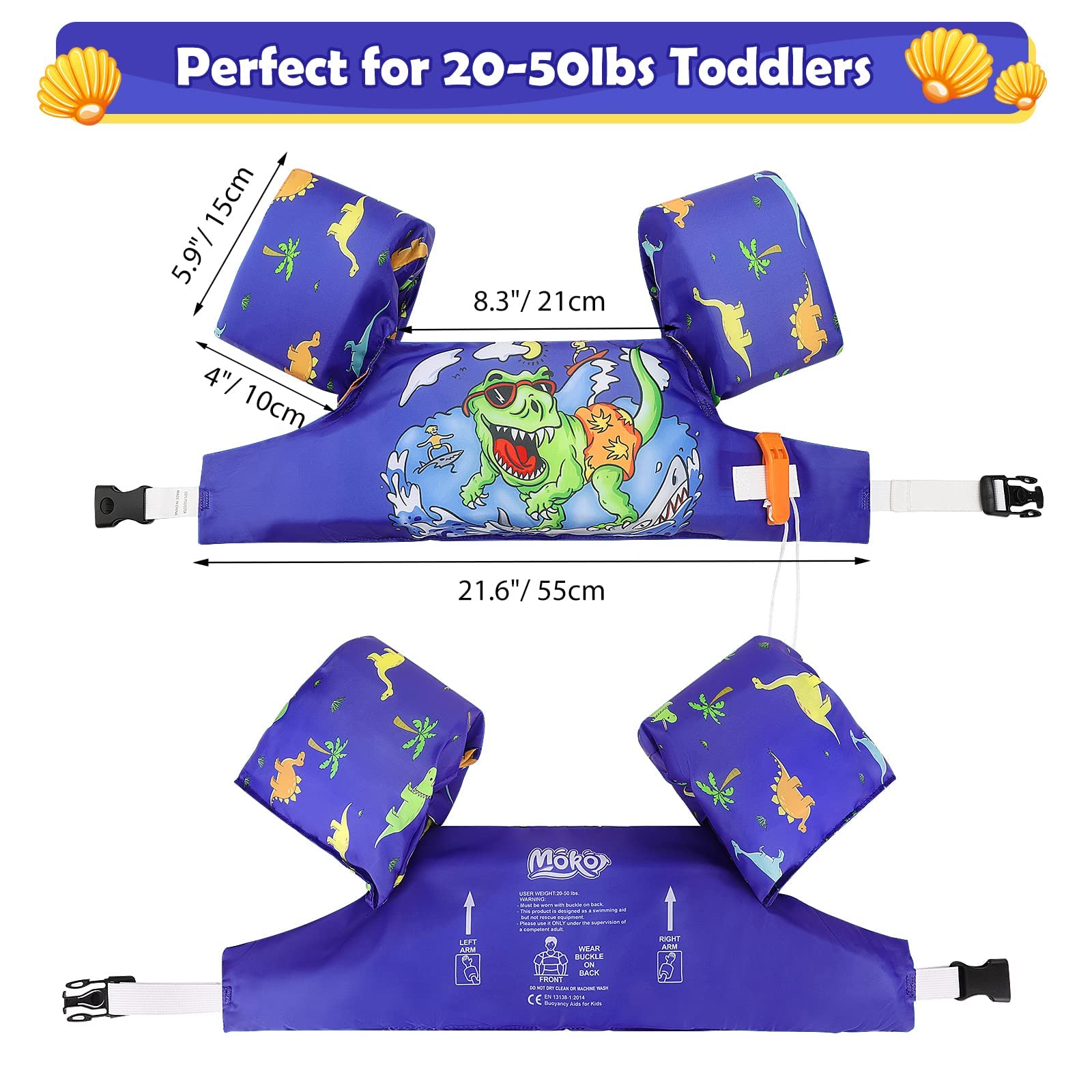 Foto 4 | Chaleco De Natación Moko Para Niños De 9 A 23 Kg, Azul - Venta Internacional.