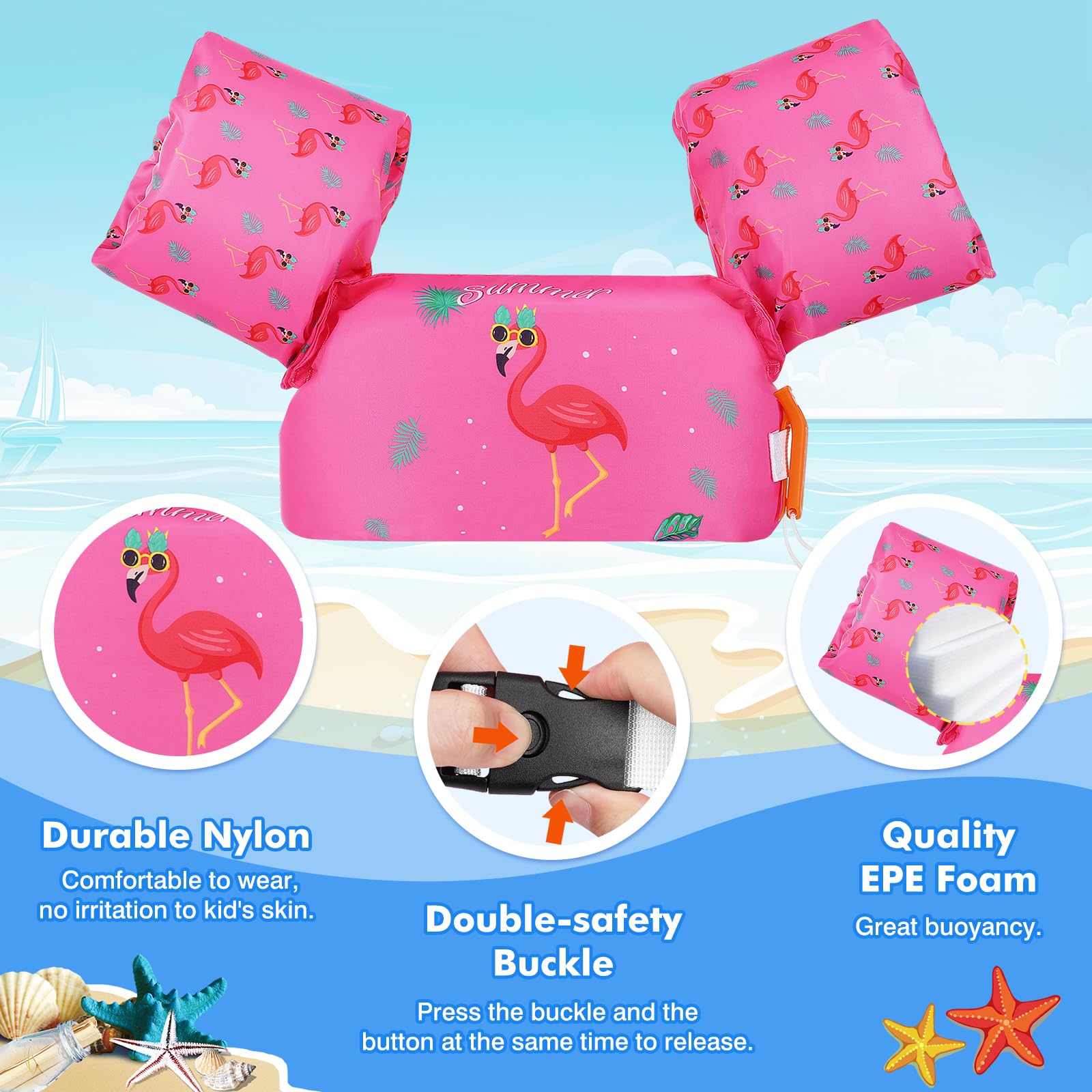 Foto 3 | Brazalete De Natación Moko Para Niños De 9 A 14, 18 A 23 Kg, Color Magenta Y Flamenco - Venta Internacional.
