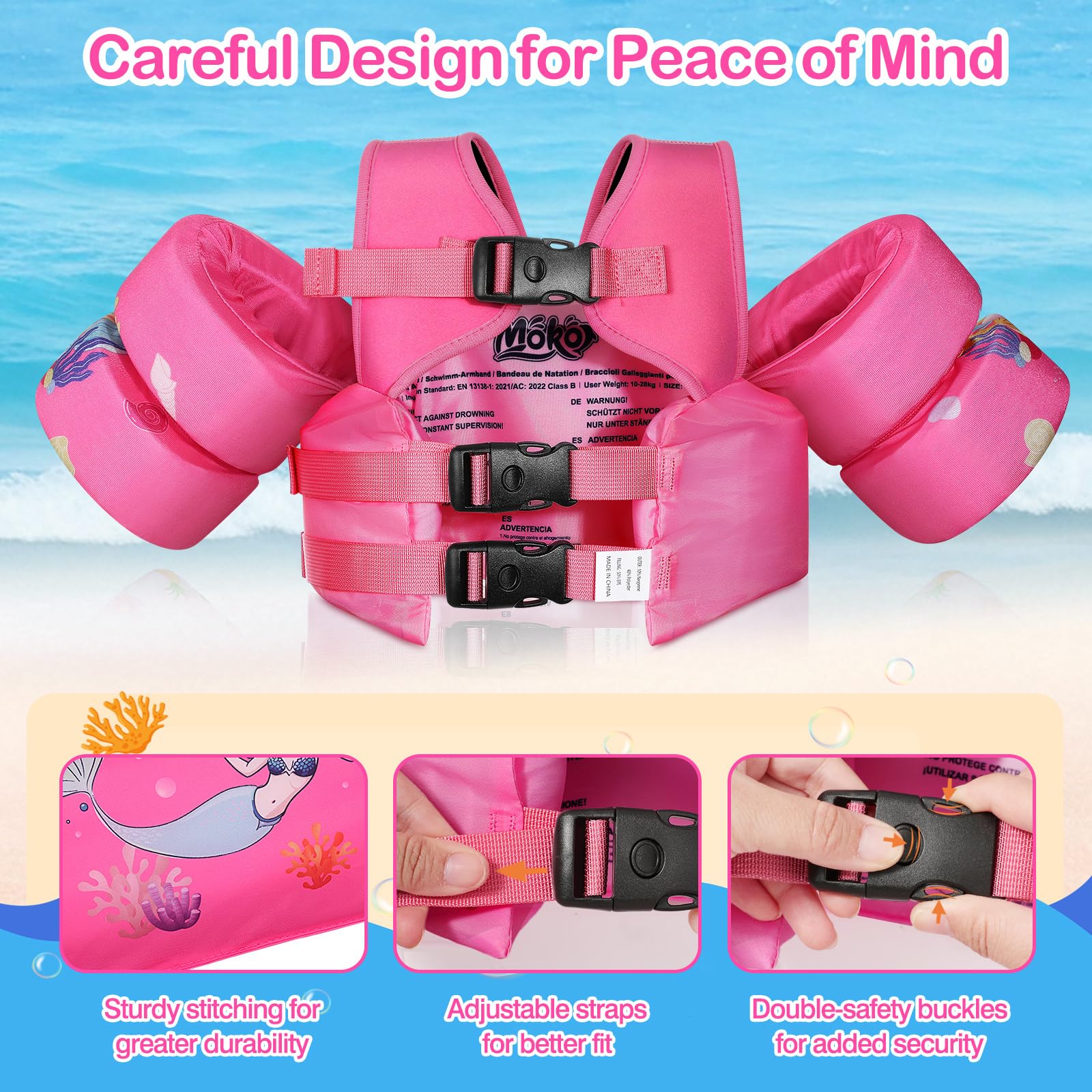 Foto 2 | Chaleco De Natación Moko Toddler Para Niños De 10 A 30 Kg, Niños Y Niñas - Venta Internacional.