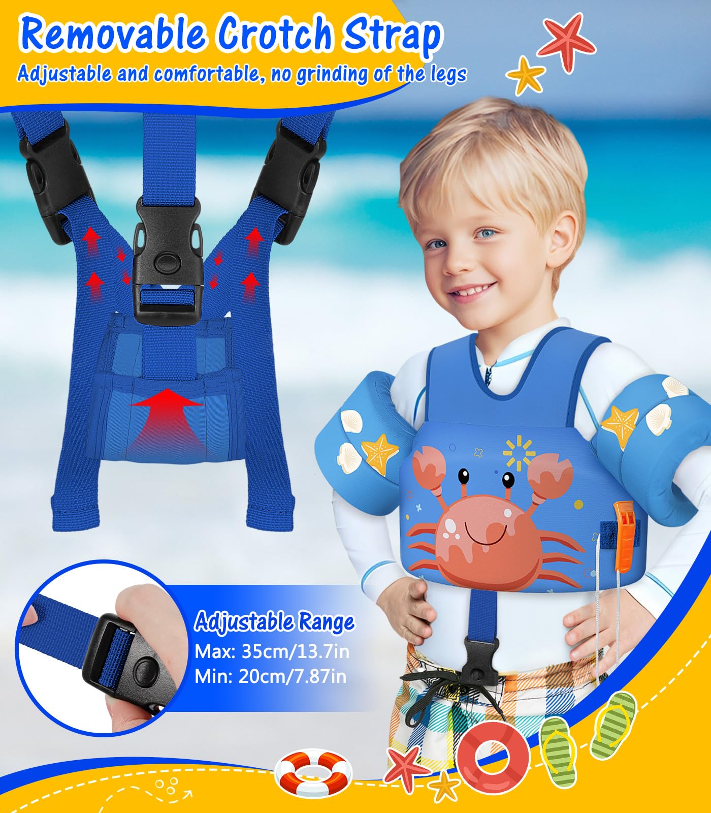 Foto 4 | Chaleco De Natación Moko Para Niños Pequeños, De 7 A 14 Kg, Diseño De Cangrejo Azul - Venta Internacional.