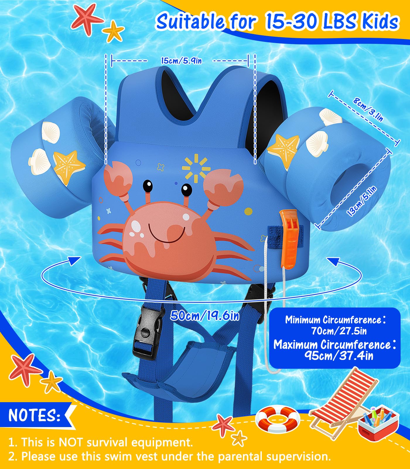 Foto 6 | Chaleco De Natación Moko Para Niños Pequeños, De 7 A 14 Kg, Diseño De Cangrejo Azul - Venta Internacional.