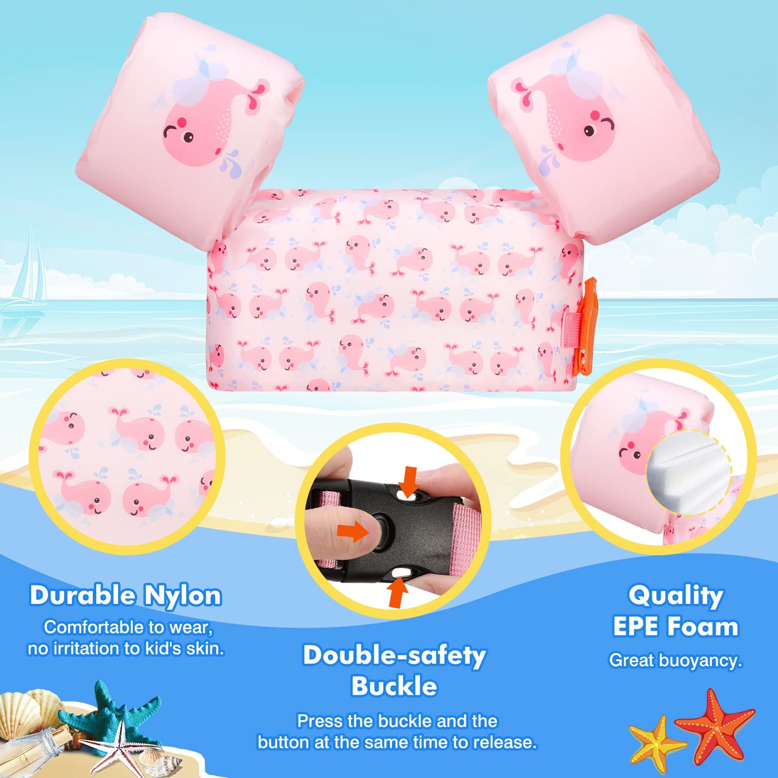 Foto 4 pulgar | Chaleco De Natación Moko Para Niños Pequeños De 9 A 23 Kg Con Forma De Ballena Rosa De 20 A 50 Libras - Venta Int