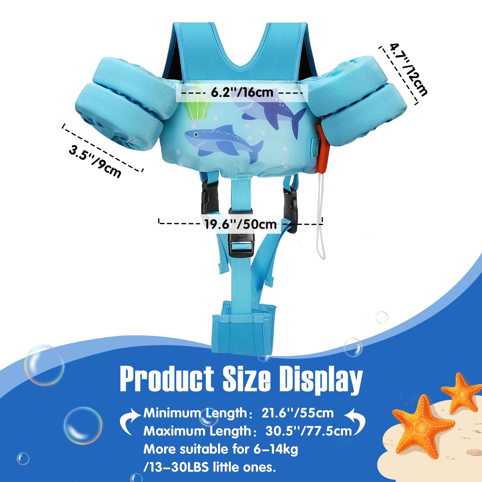 Foto 3 pulgar | Chaleco De Natación Para Niños Pequeños Moko De Espuma Epe De 6 A 9 A 14 Kg, Color Azul Claro - Venta Internacional.