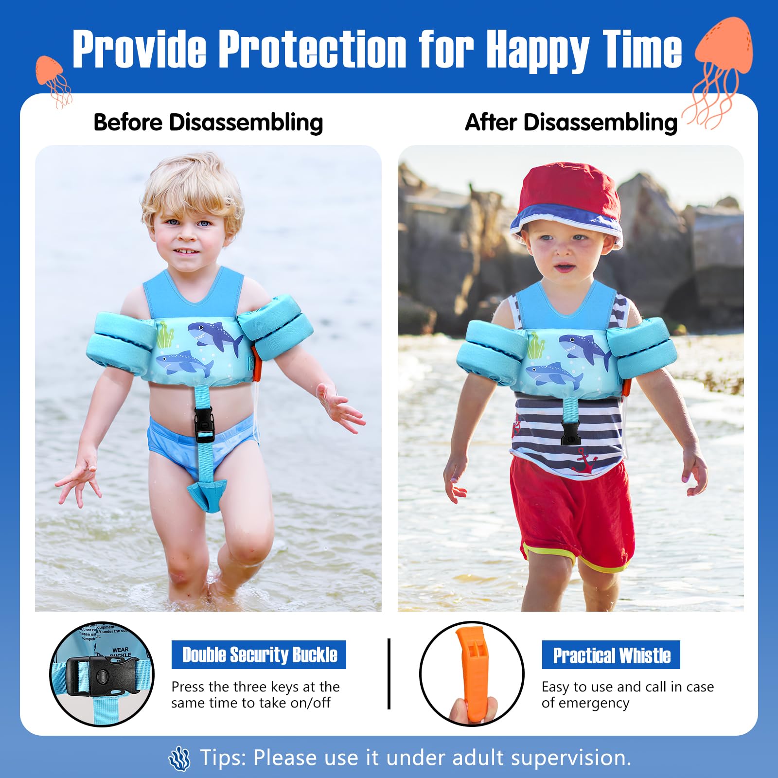 Foto 5 pulgar | Chaleco De Natación Para Niños Pequeños Moko De Espuma Epe De 6 A 9 A 14 Kg, Color Azul Claro - Venta Internacional.