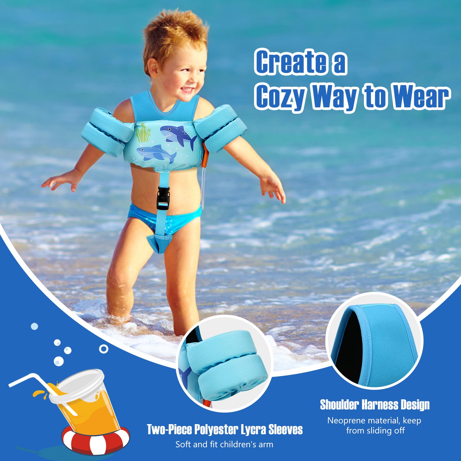 Foto 6 pulgar | Chaleco De Natación Para Niños Pequeños Moko De Espuma Epe De 6 A 9 A 14 Kg, Color Azul Claro - Venta Internacional.