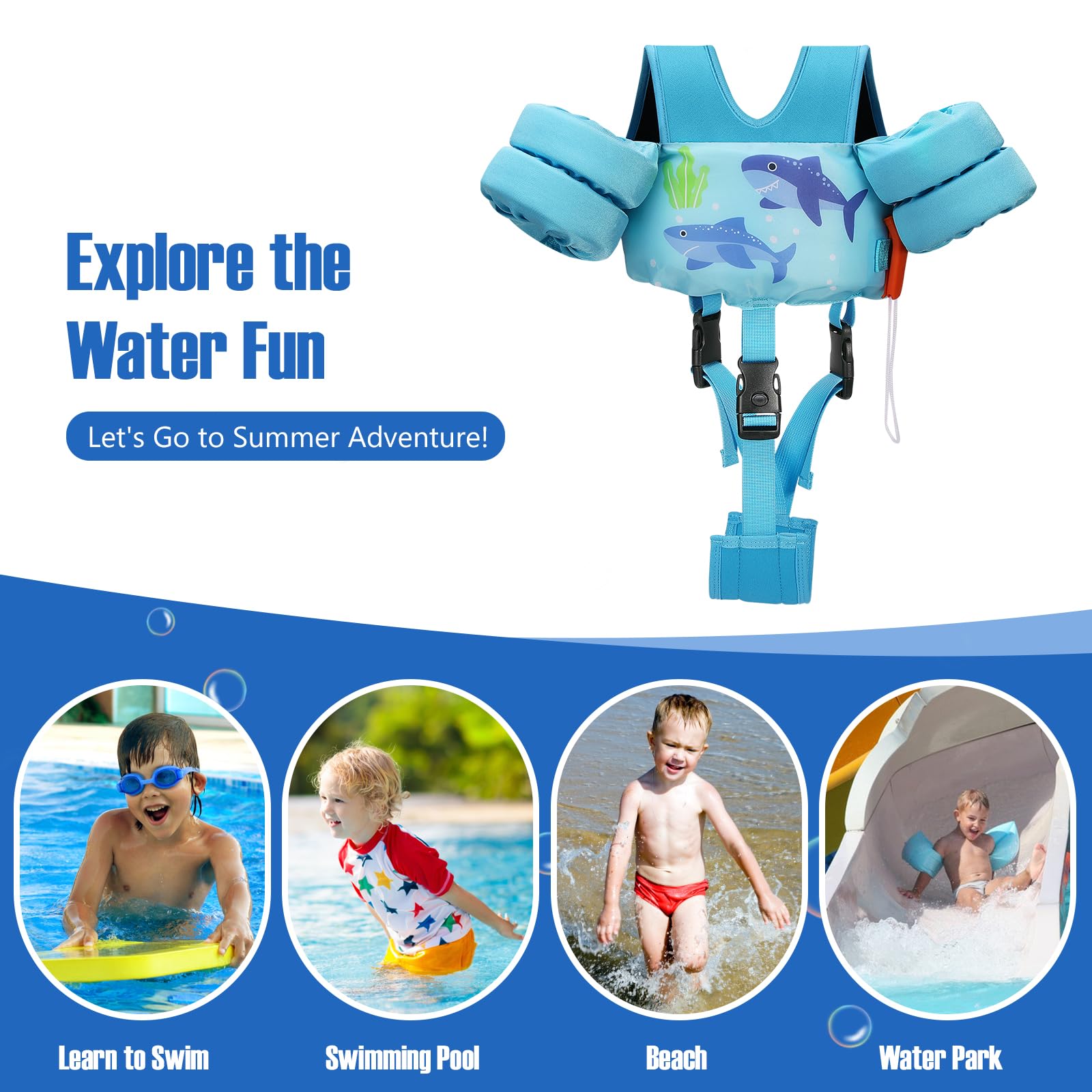 Foto 8 pulgar | Chaleco De Natación Para Niños Pequeños Moko De Espuma Epe De 6 A 9 A 14 Kg, Color Azul Claro - Venta Internacional.