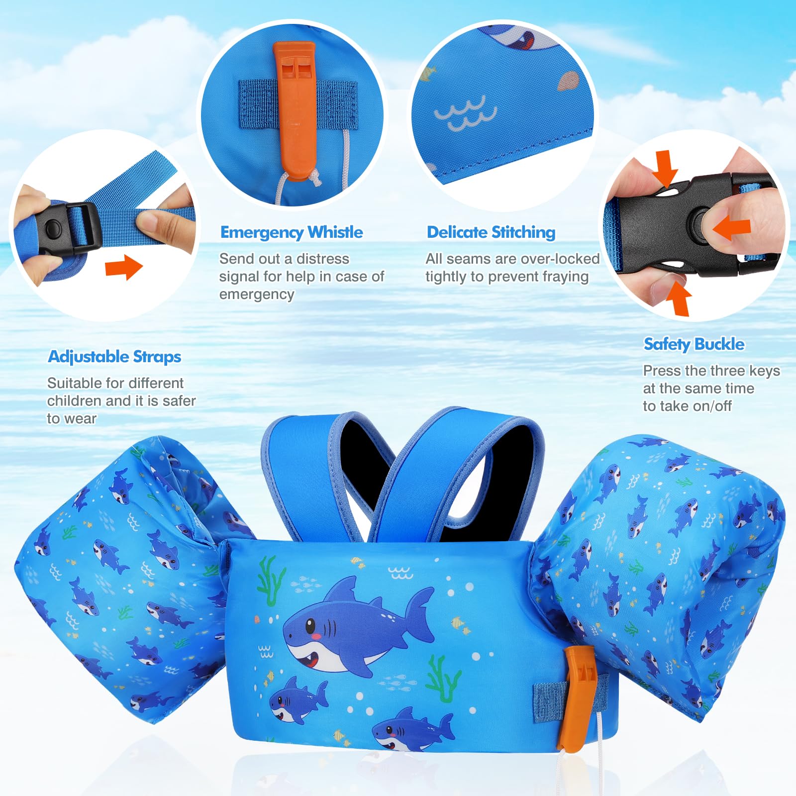 Foto 4 | Brazalete De Natación Moko Para Niños De 9 A 14, 18 A 23 Kg, Indigo Shark - Venta Internacional.