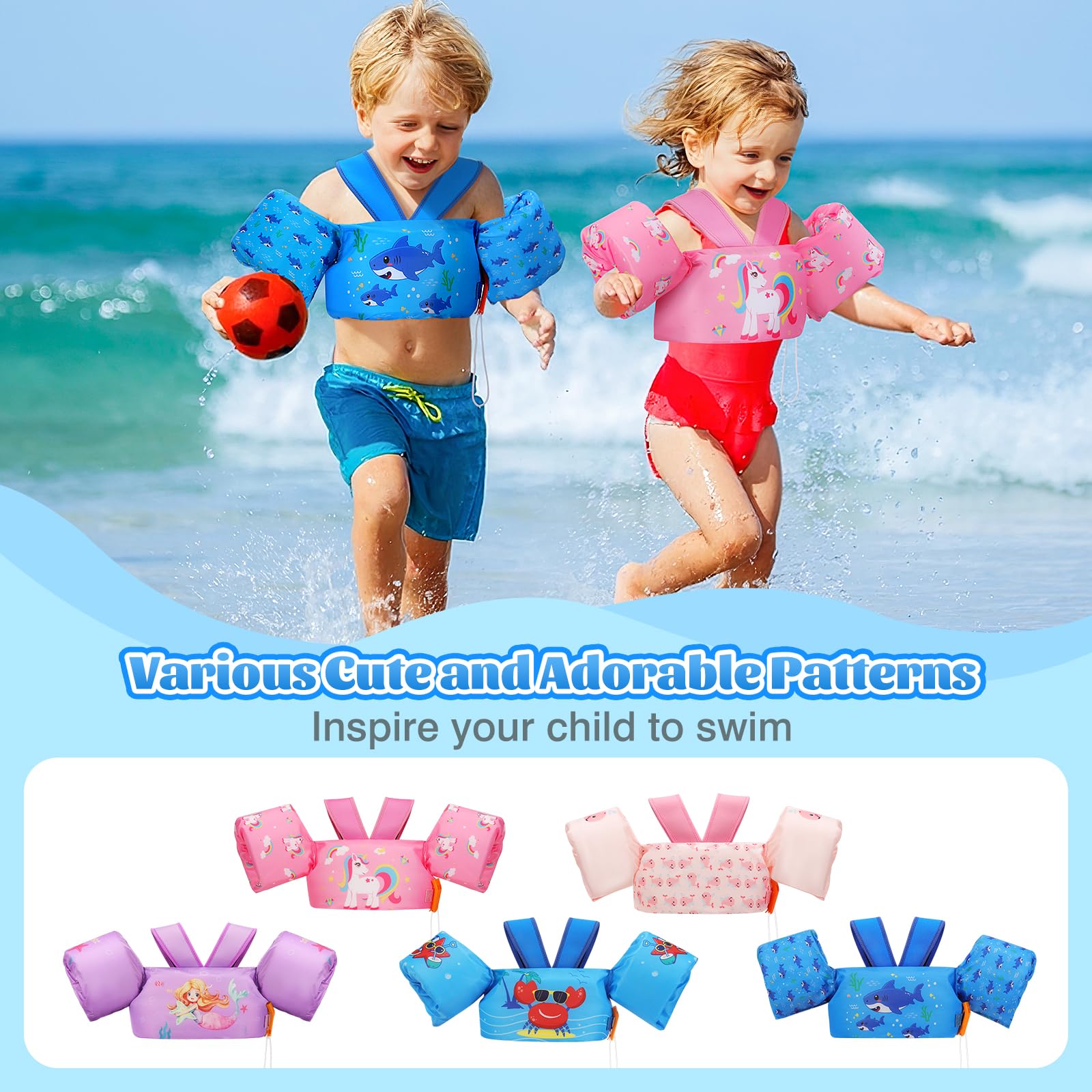 Foto 7 | Brazalete De Natación Moko Para Niños De 9 A 14, 18 A 23 Kg, Indigo Shark - Venta Internacional.